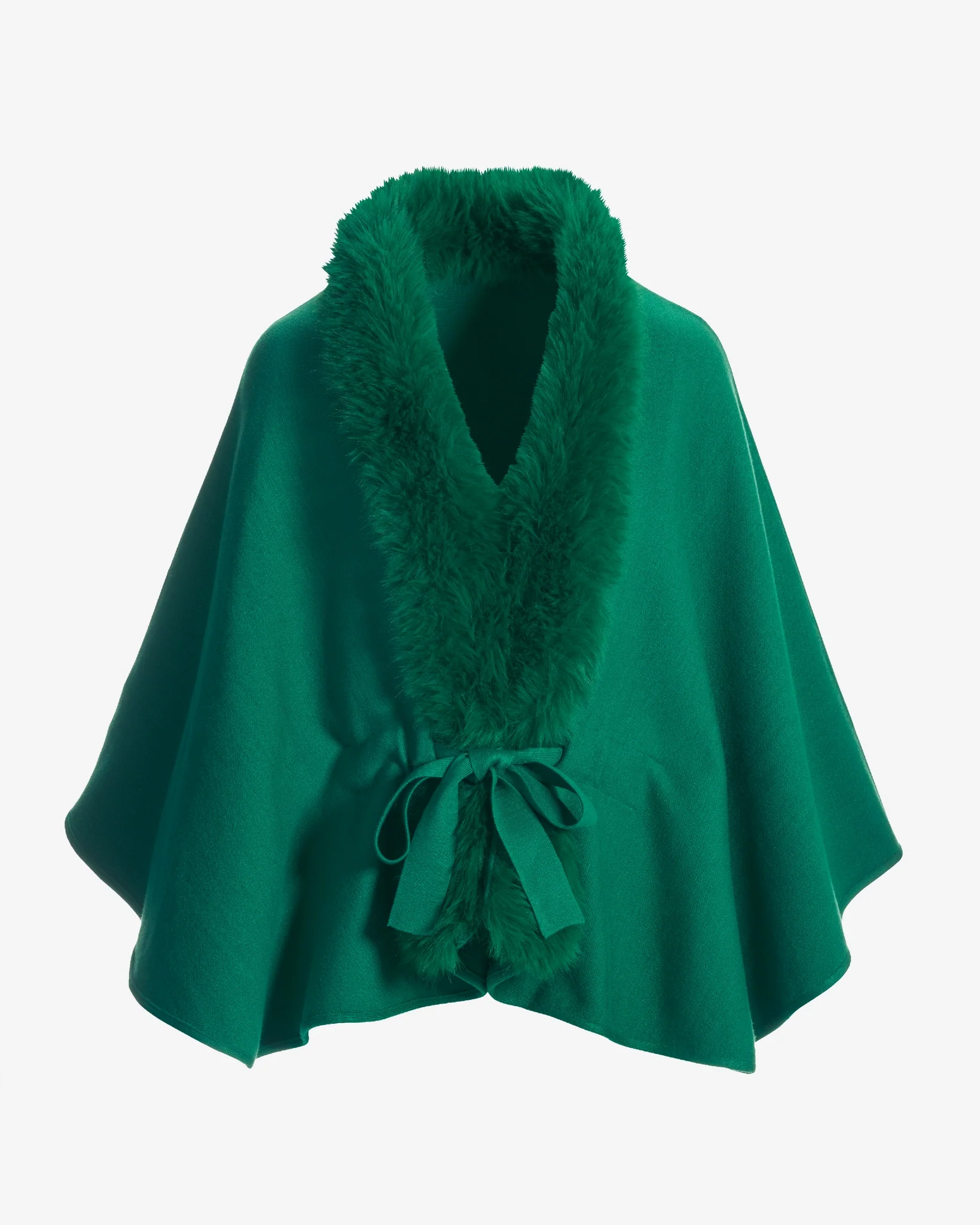 Faux Fur Tie Waist Poncho Ultramarine Green - Mycitystee