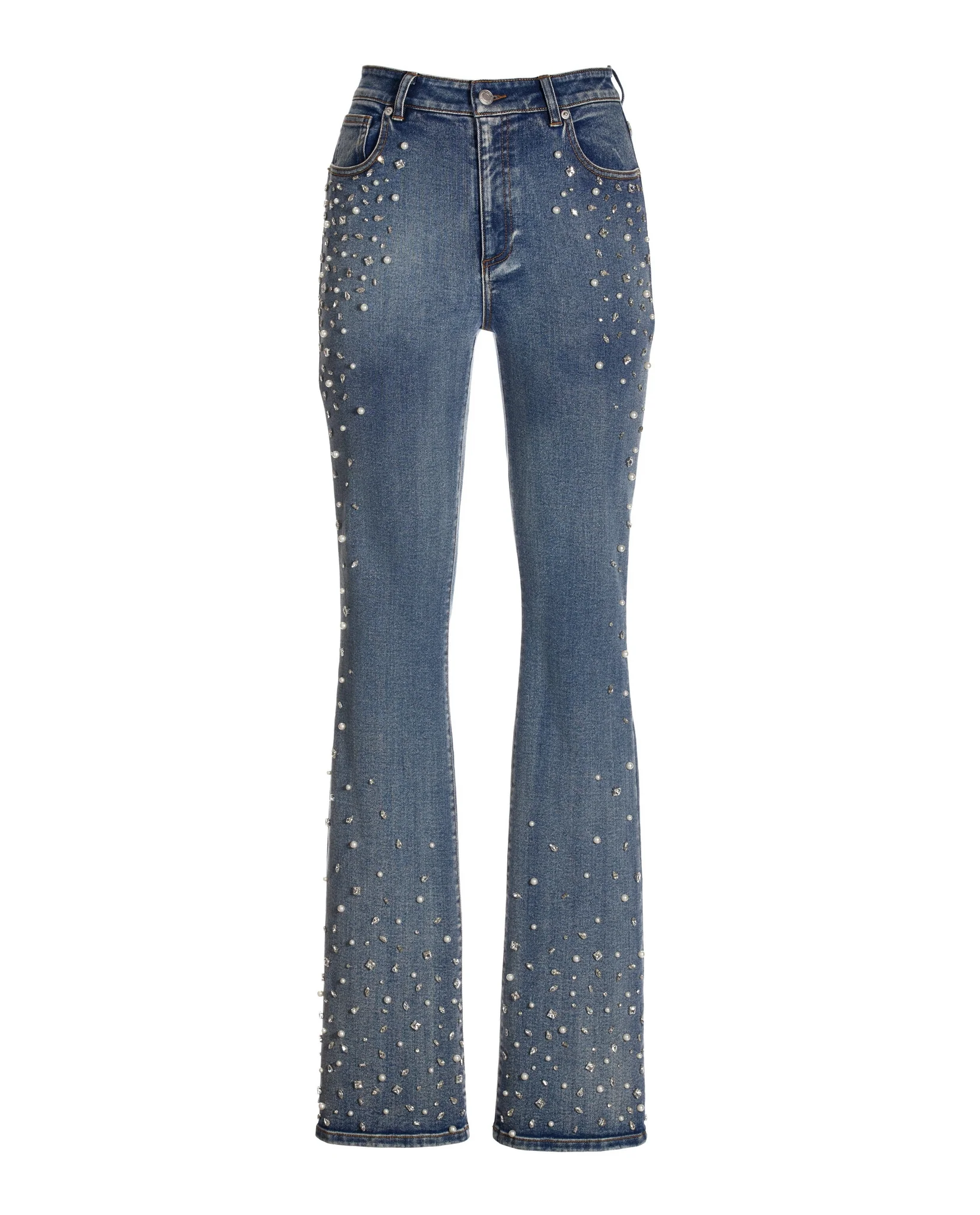 Monterey High Rise Scattered Pearl and Crystal Embellished Bootcut Jean Light Acid Wash - Mycitystee