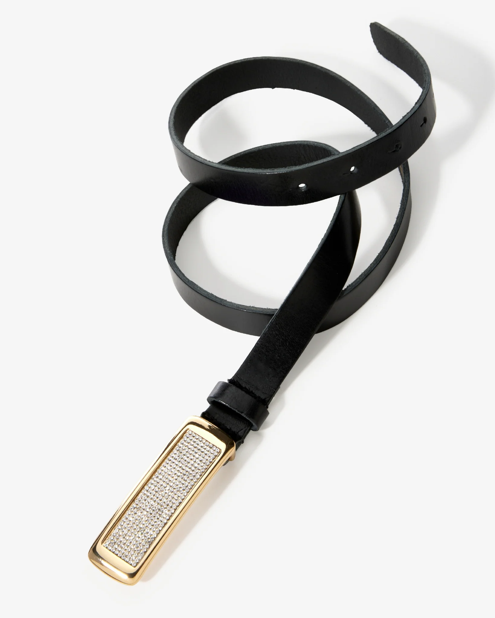 Skinny Gold and Crystal Leather Belt Black - Mycitystee