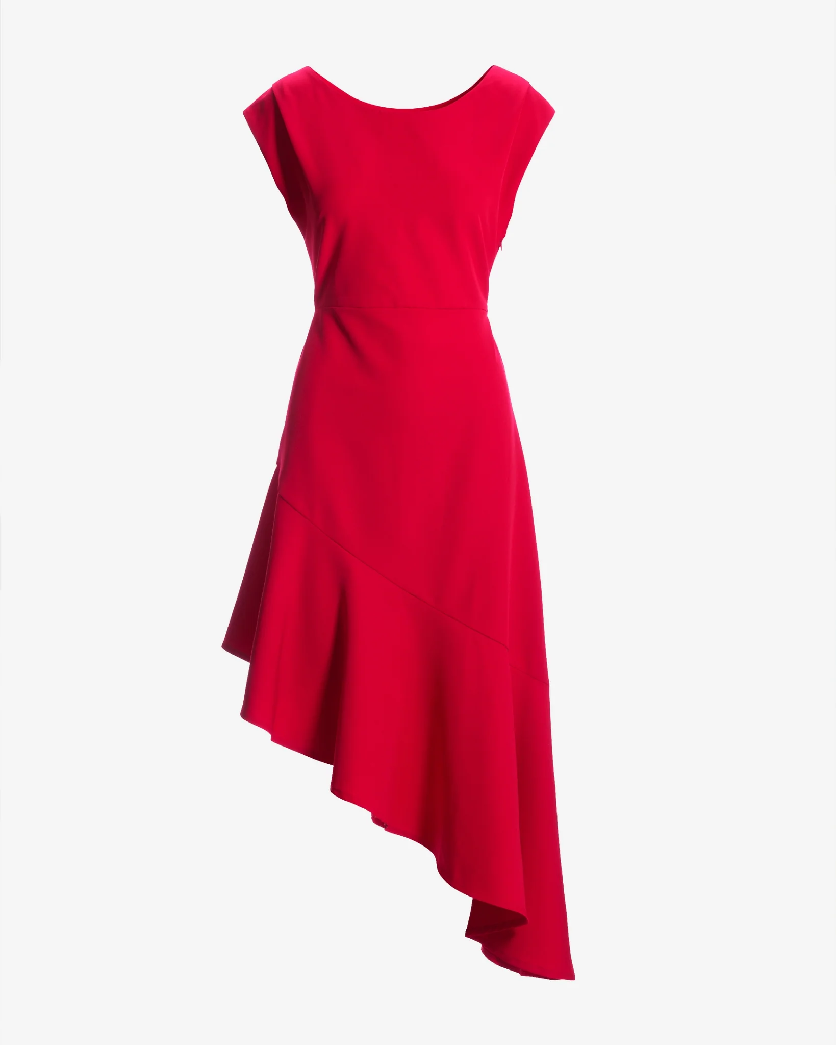 Asymmetrical Ruffle Midi Dress Racing Red - Mycitystee