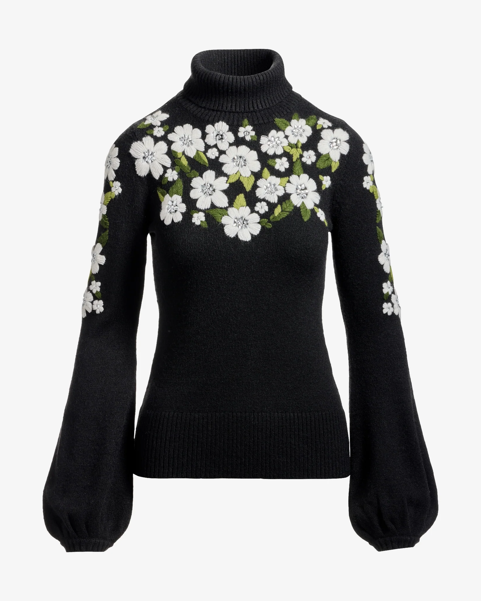 Flower Embroidered Turtleneck Sweater Proper Black - Mycitystee