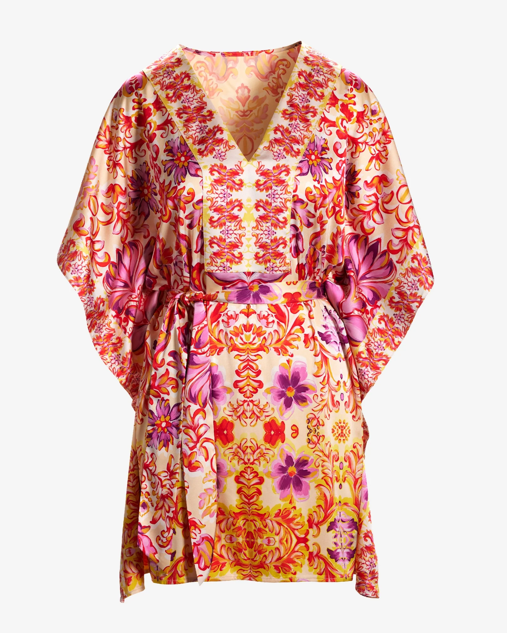 Mirrored Scrolls Border Print V Neck Tunic Dress Mirrored Scrolls - Mycitystee