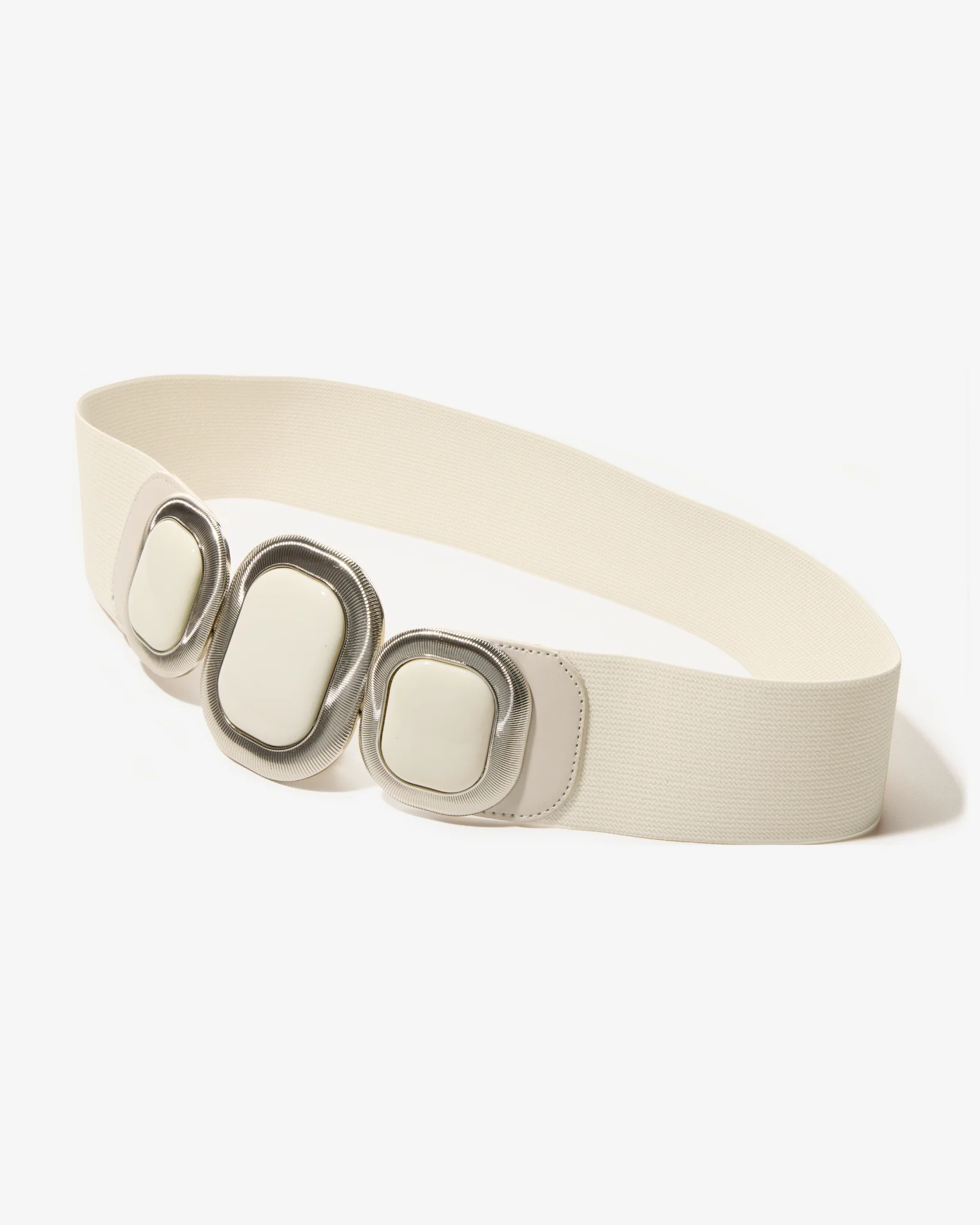 Triple Square Elastic Waist Belt White - Mycitystee