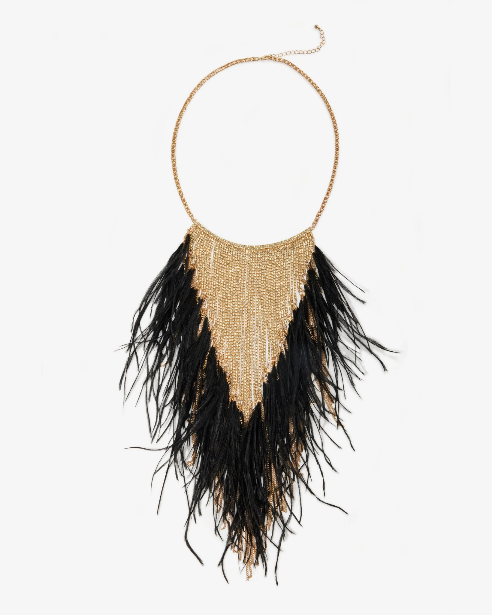 Crystal Feather Statement Necklace Black/Gold - Mycitystee