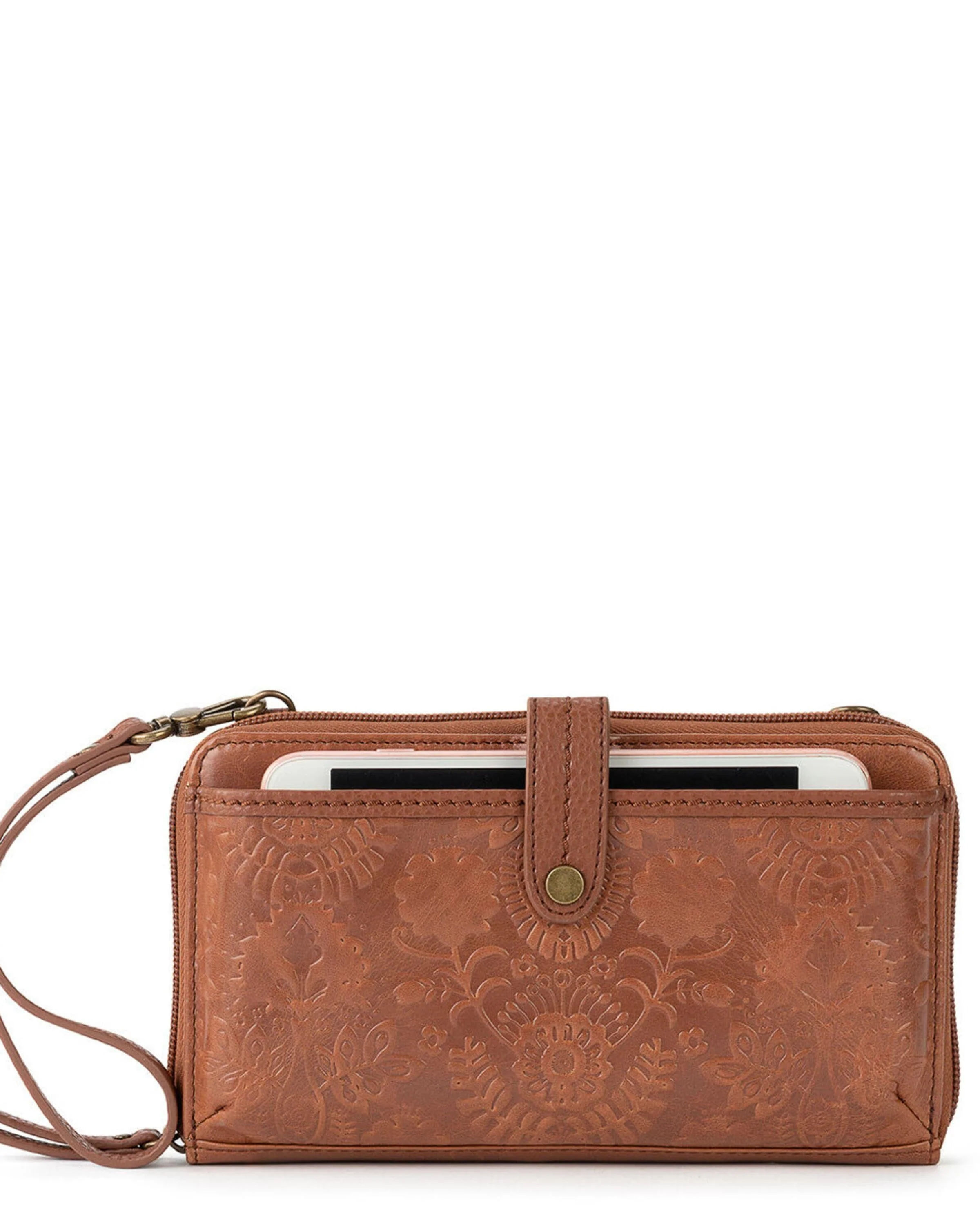Iris Smartphone Wallet - Leather - Tobacco Floral Embossed - Mycitystee