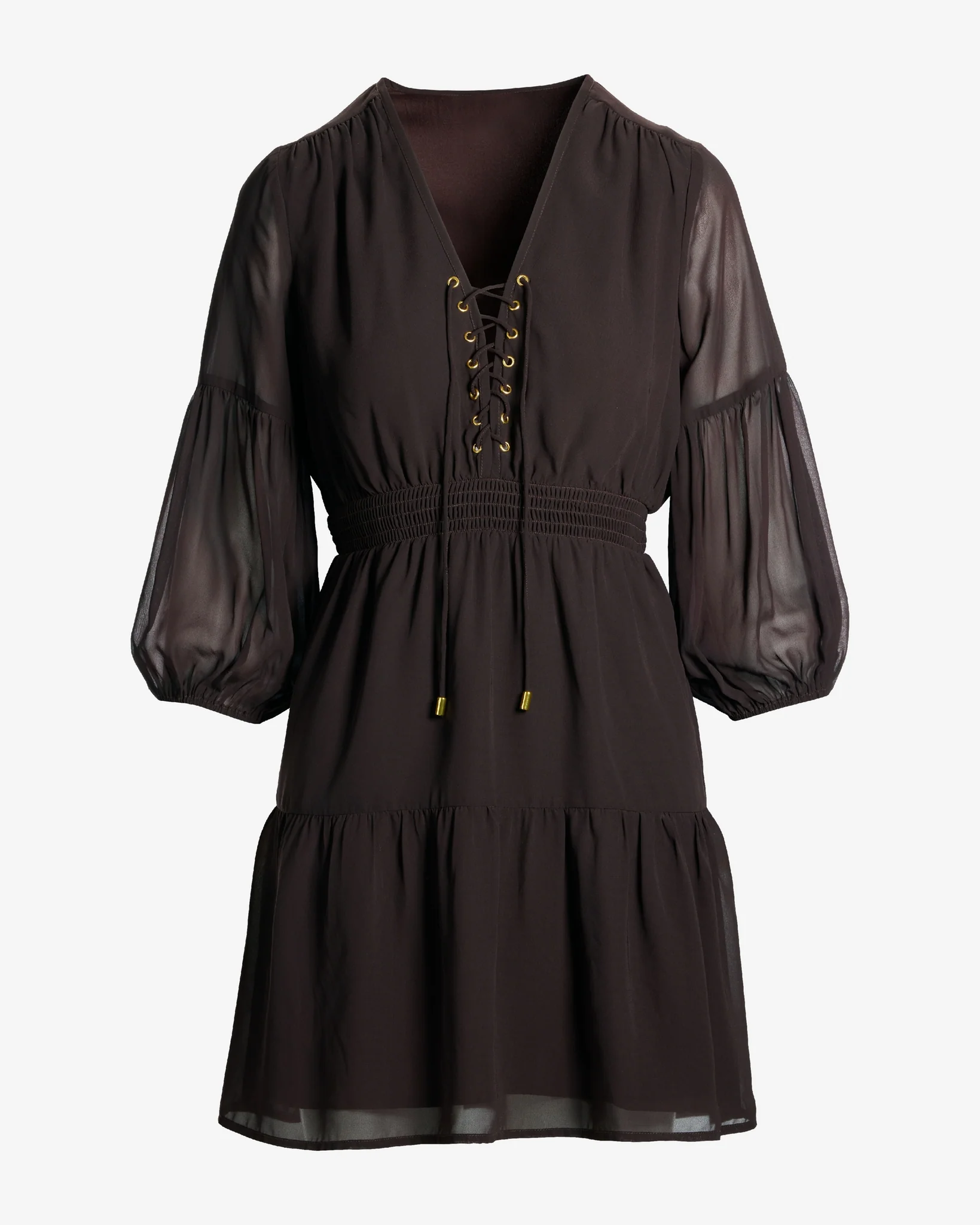 Lace Up Boho Peasant Dress Chocolate Torte - Mycitystee