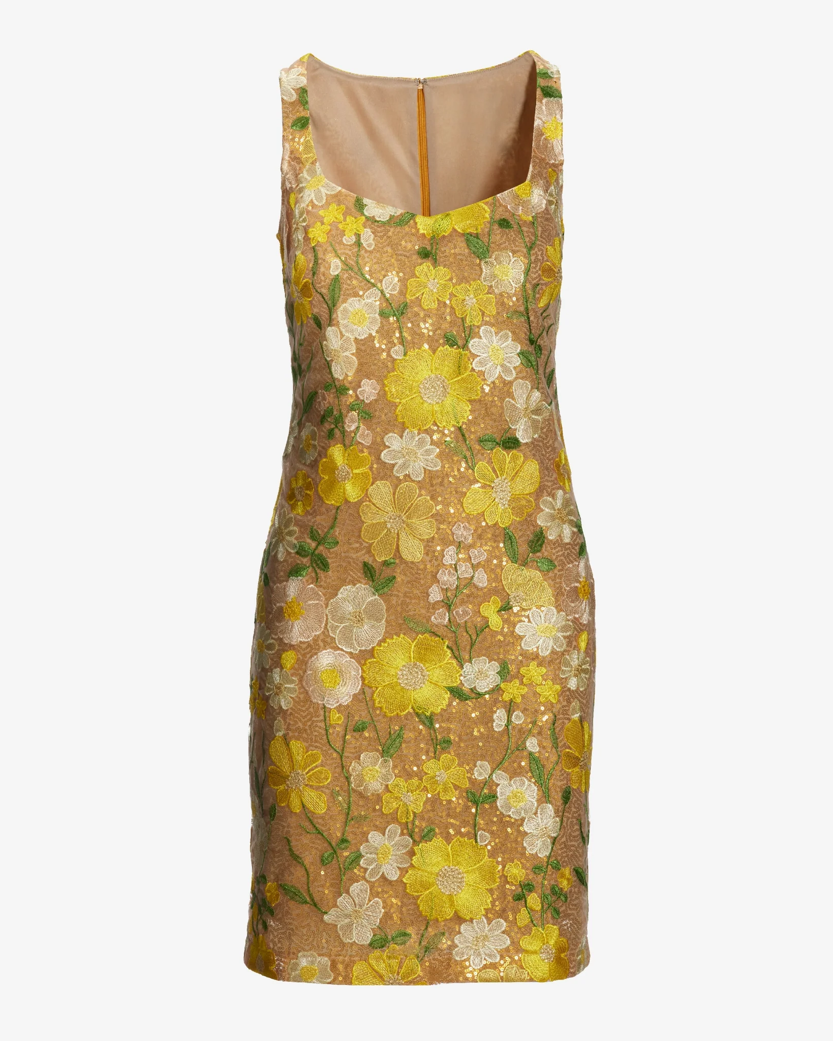 Floral Embroidered Sequin Sheath Dress Yellow Multi - Mycitystee