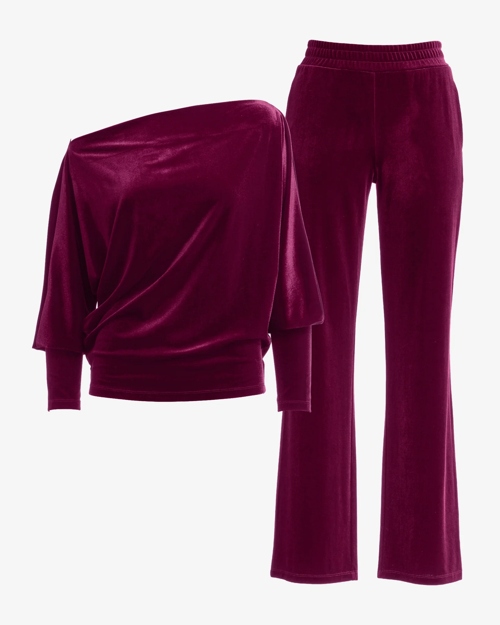 Chic Velour Slouchy and Wide Leg Lounge Set Wine - Mycitystee