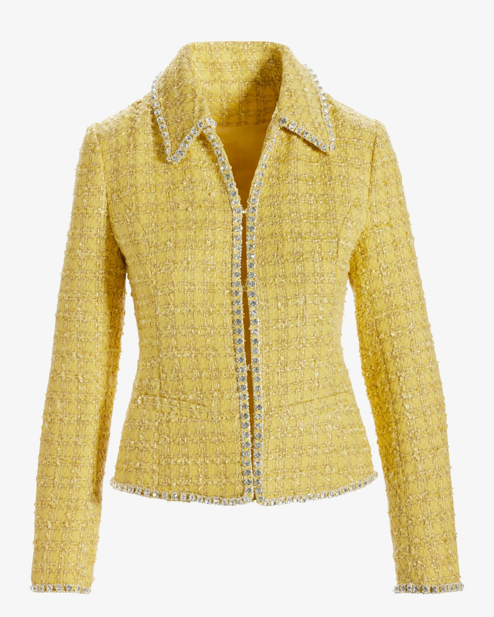 Crystal Trim Tweed Jacket Yellow - Mycitystee