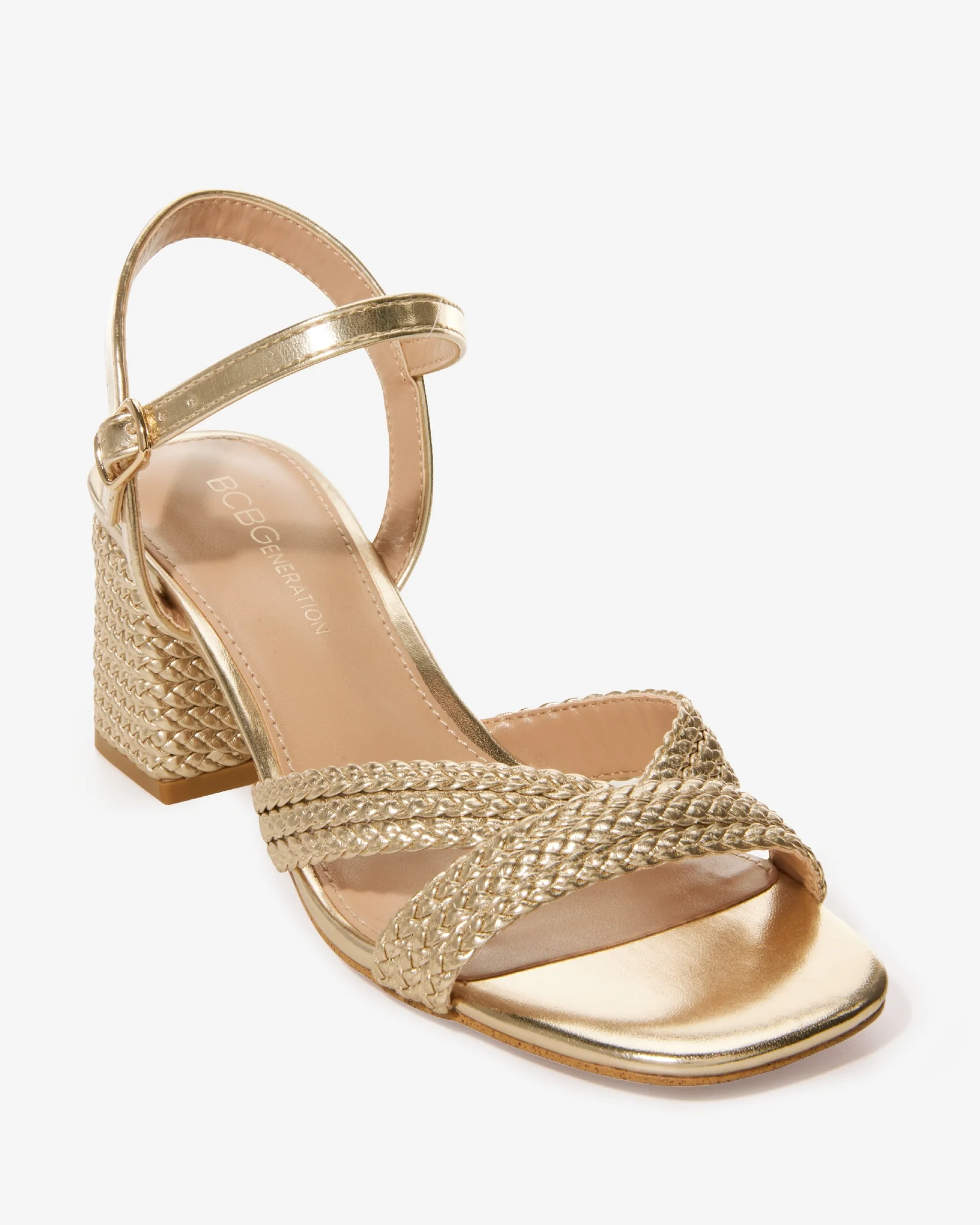 Braided Metallic Ankle Strap Block Heel Gold - Mycitystee