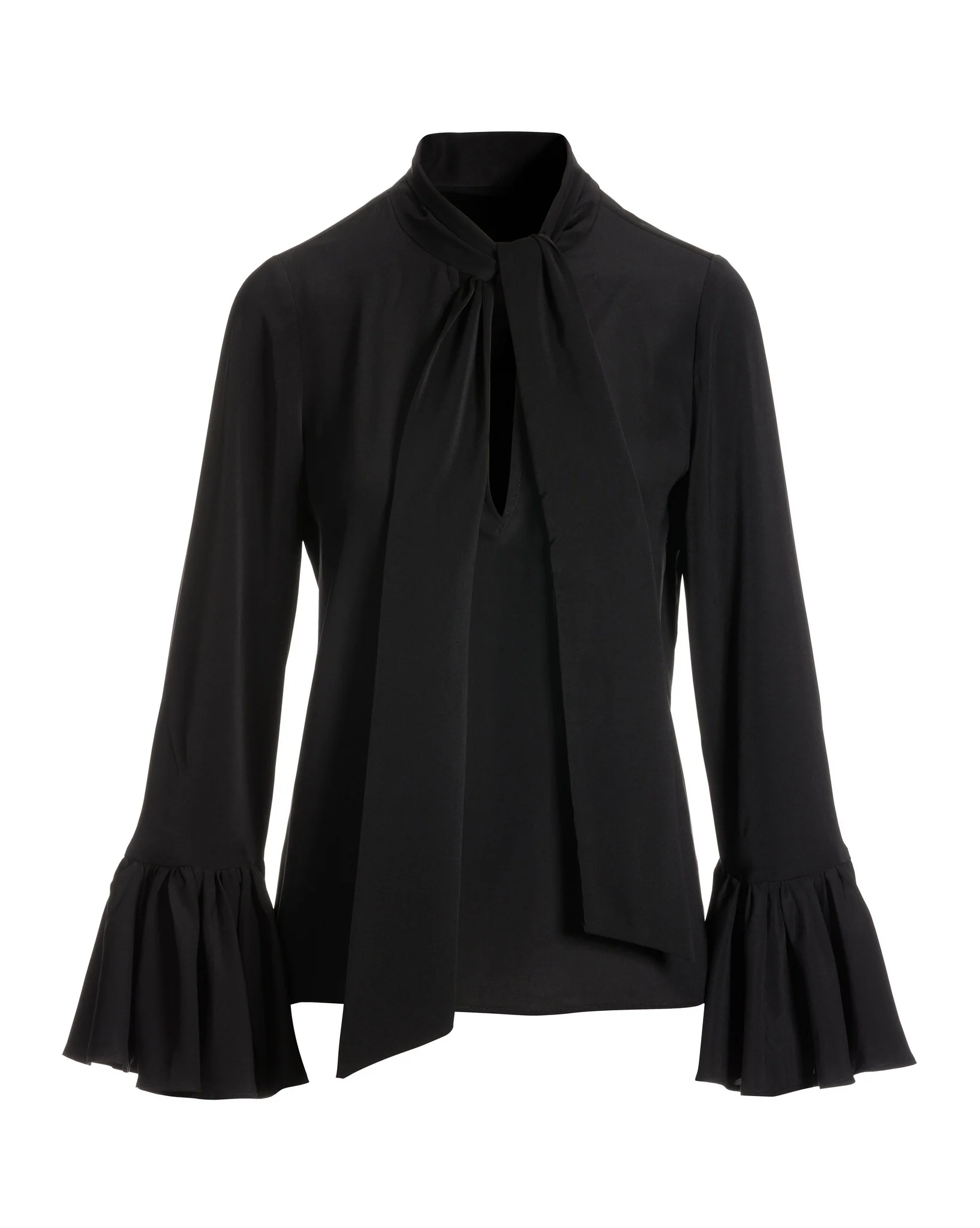 Keyhole Tie Neck Ruffle Sleeve Blouse Black - Mycitystee