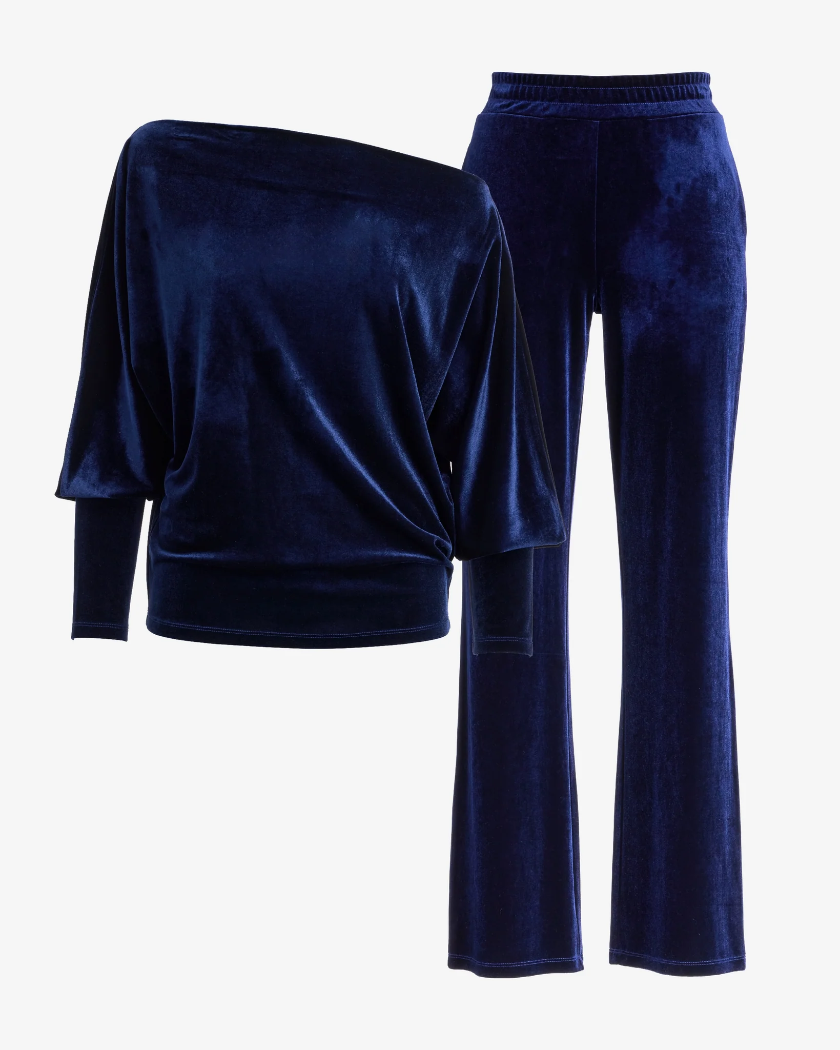 Chic Velour Slouchy and Wide Leg Lounge Set Navy - Mycitystee