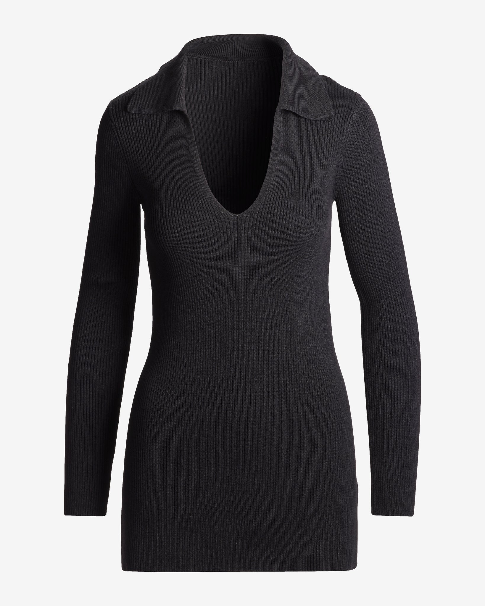 Ribbed Collar Tunic Sweater Proper Black - Mycitystee