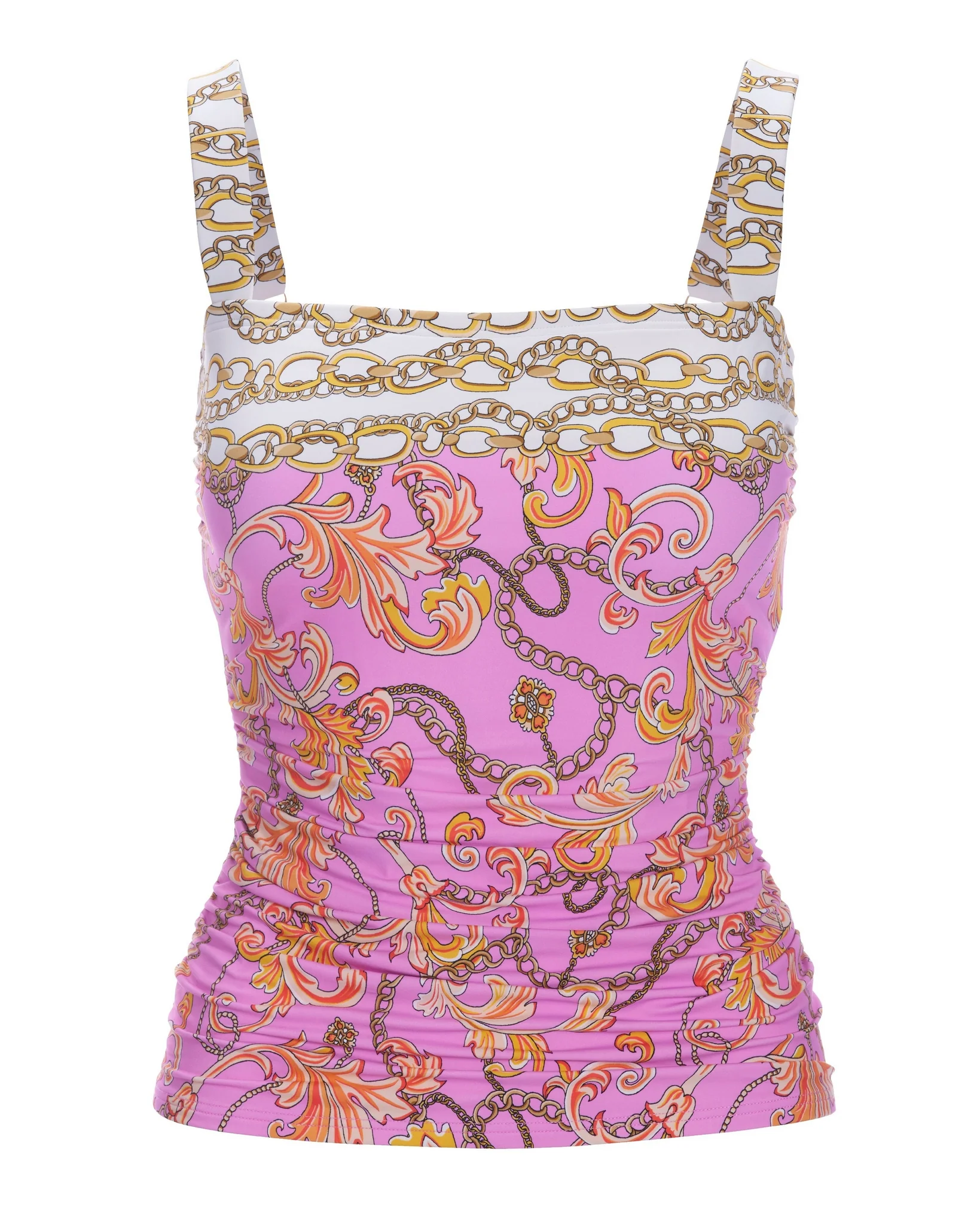 Swim Sense Filigree Status Print Square-Neck Tankini Top Pink - Mycitystee
