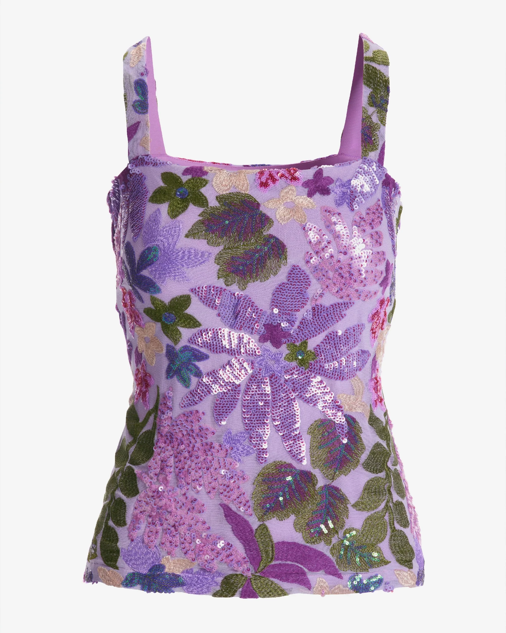 Sequin Floral Square Neck Tank Top Purple Multi - Mycitystee