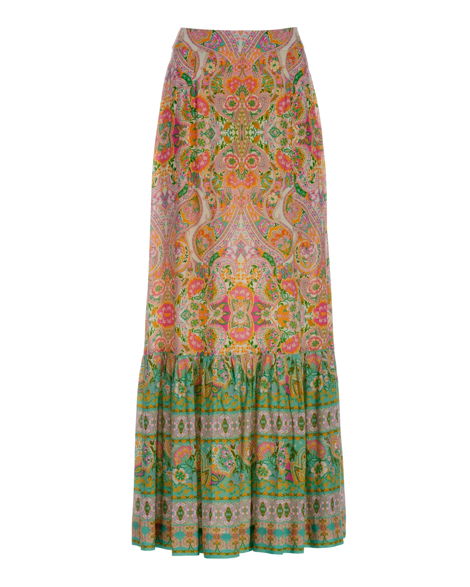Boho Beach Club Print Maxi Skirt Pink/Teal - Mycitystee