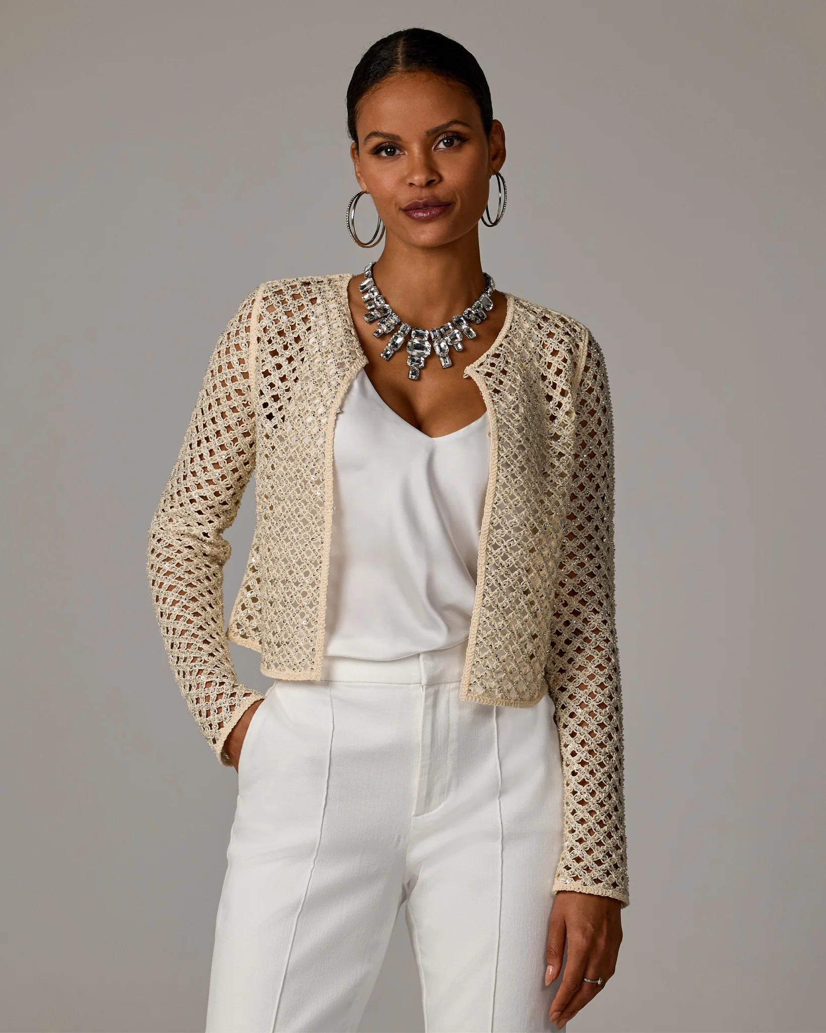 Embellished Crochet Cardigan Neutral - Mycitystee