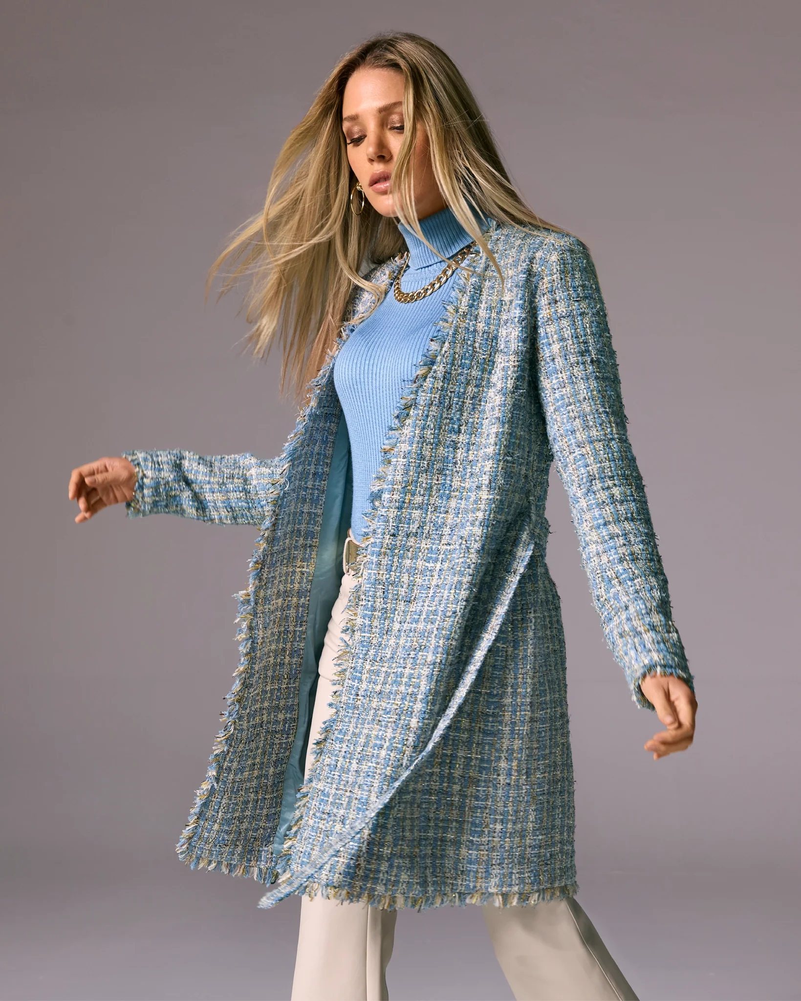 Tweed Wrap Jacket Blue Multi - Mycitystee