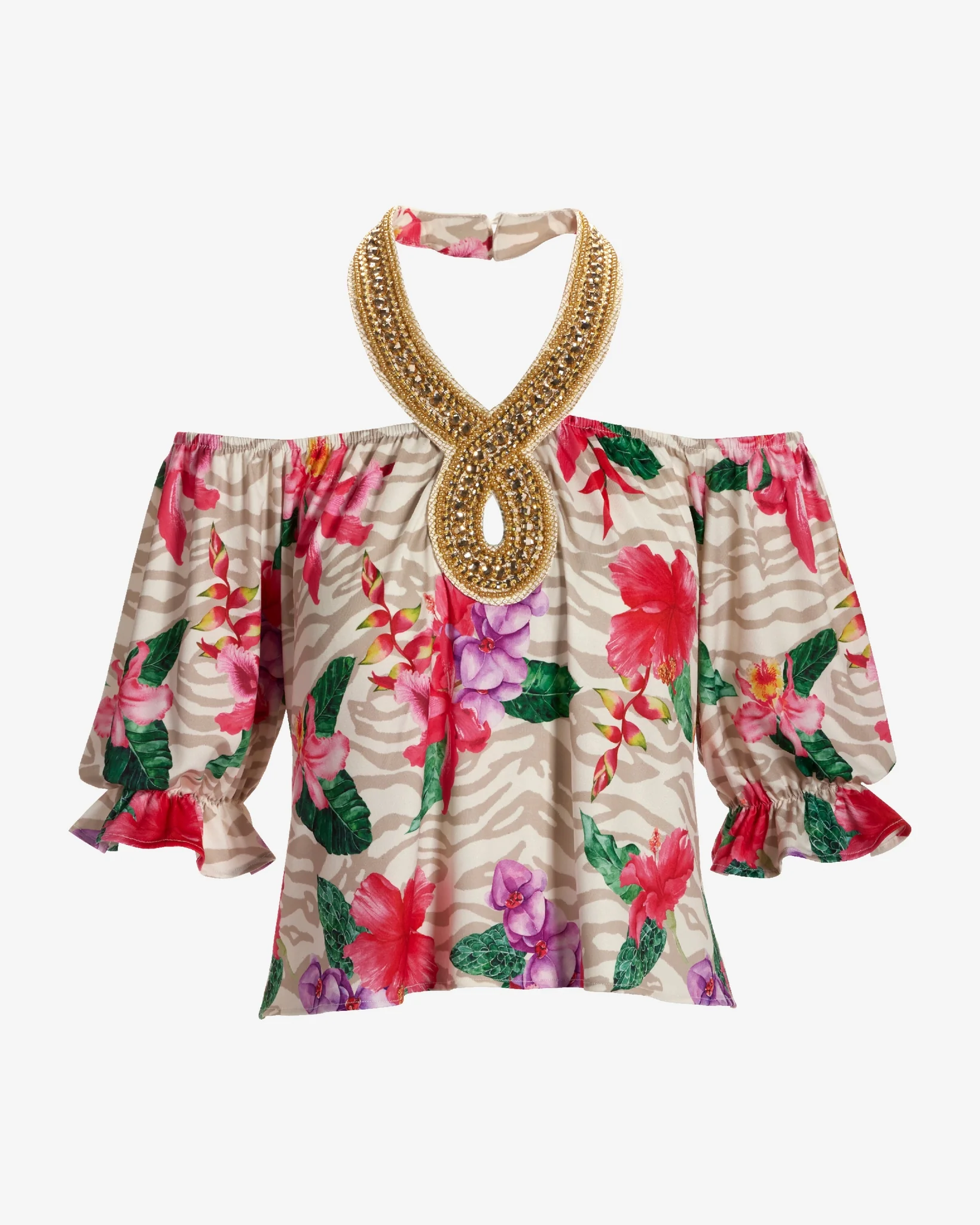 Embellished Off The Shoulder Top Cape Town Tropics - Mycitystee
