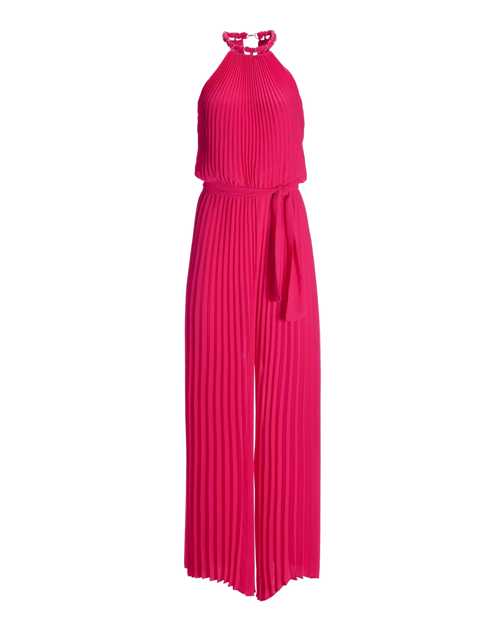 Chain Detail High Neck Pleated Jumpsuit Magenta - Mycitystee