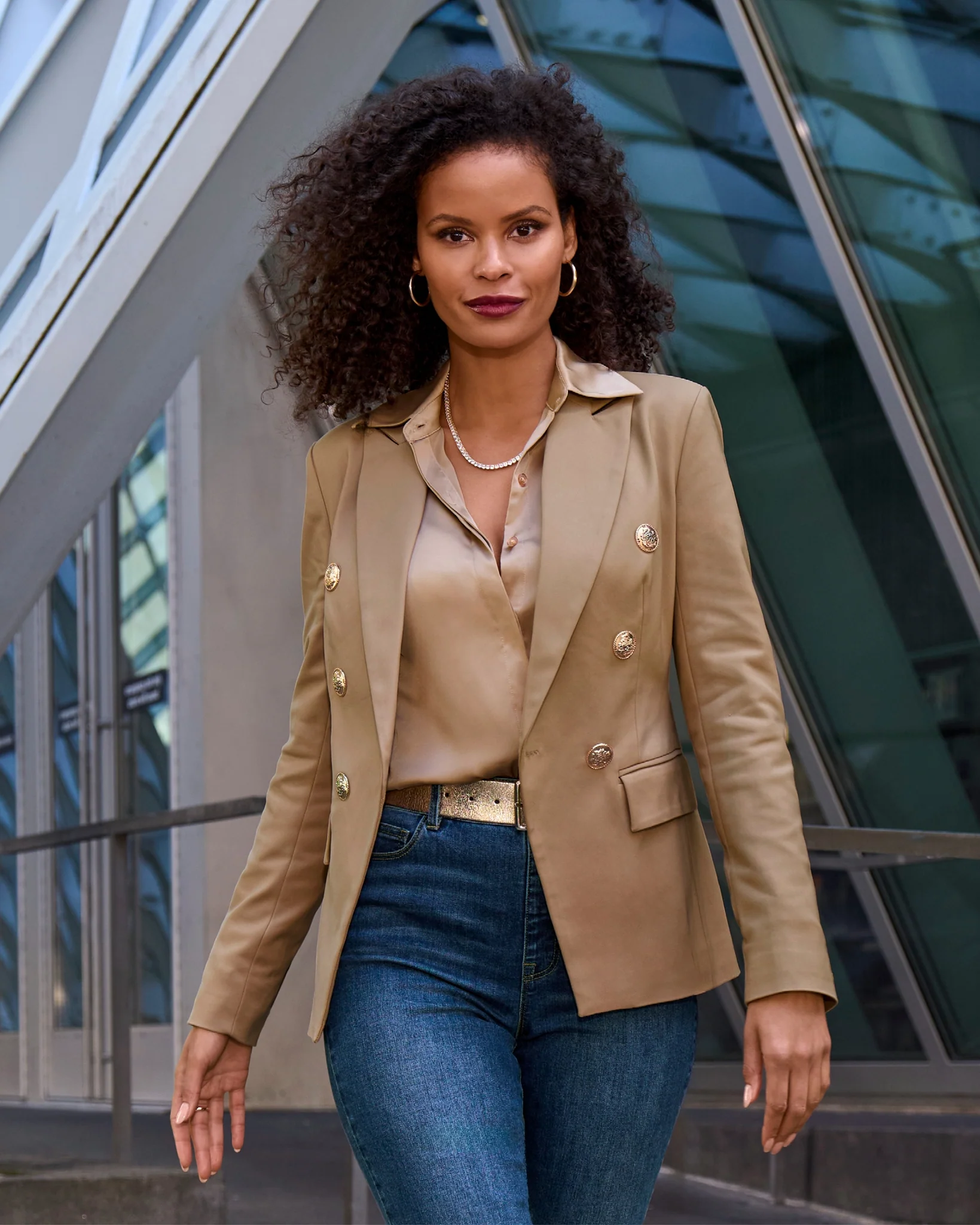 Modern Double-Breasted Blazer Camel - Mycitystee