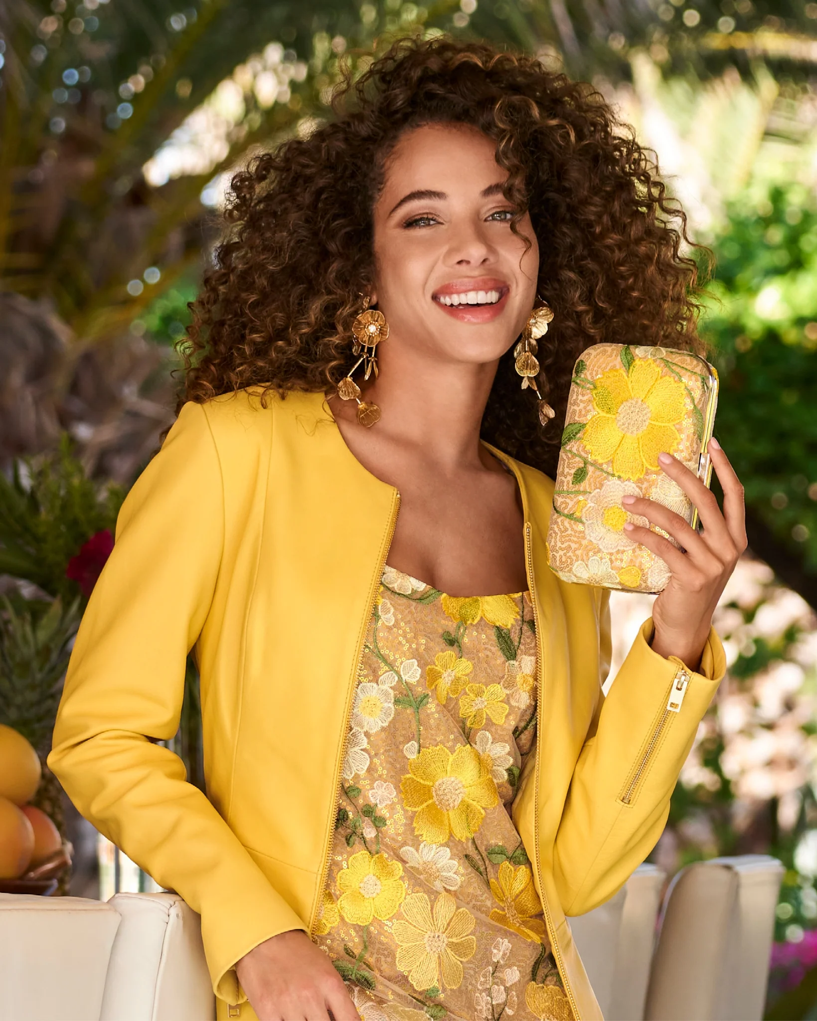 Sequin Floral Embroidered Clutch Yellow Multi - Mycitystee