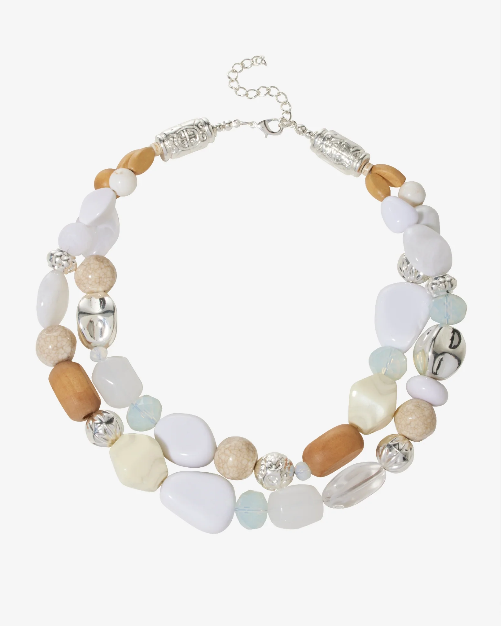 Silver and Acrylic Stone Layered Necklace Blue/Silver - Mycitystee