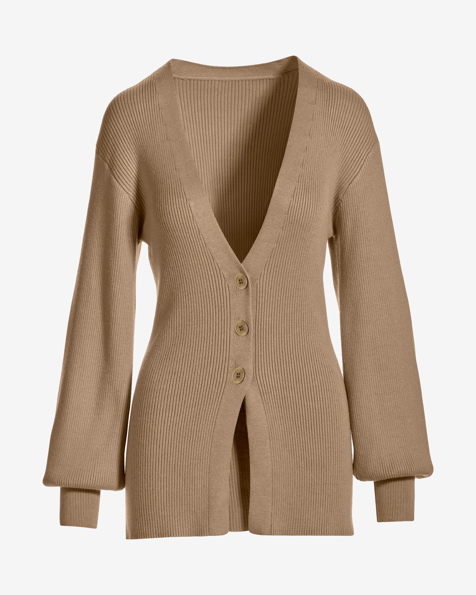 Ribbed Three Button Sweater Cardigan Sesame - Mycitystee