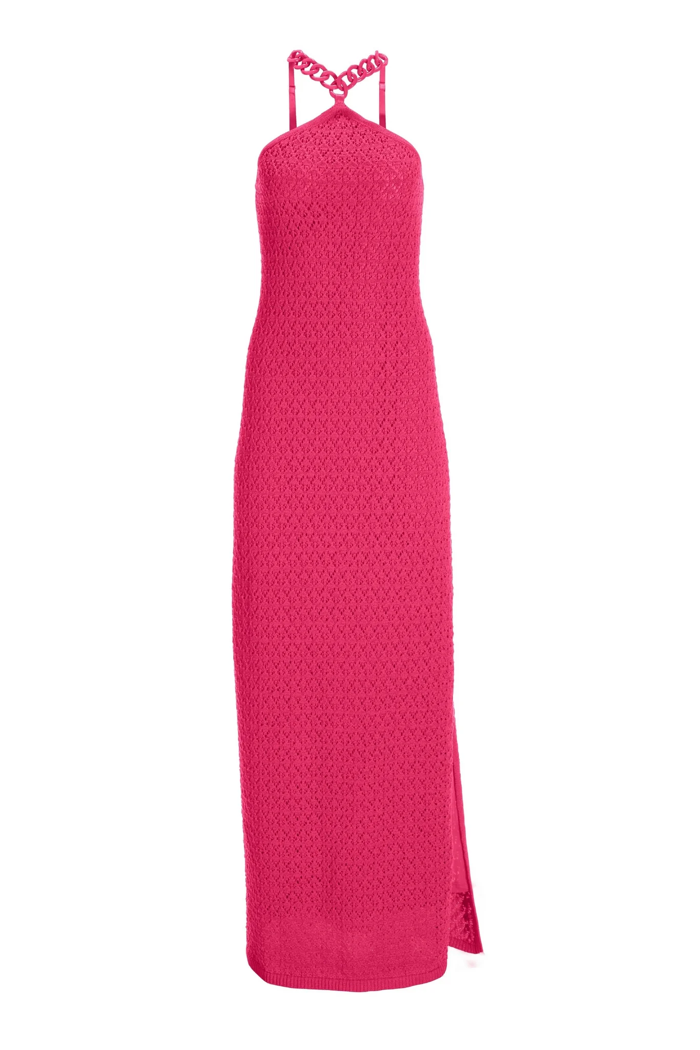 Chain Detail Crochet Halter Maxi Dress Fuchsia Purple - Mycitystee