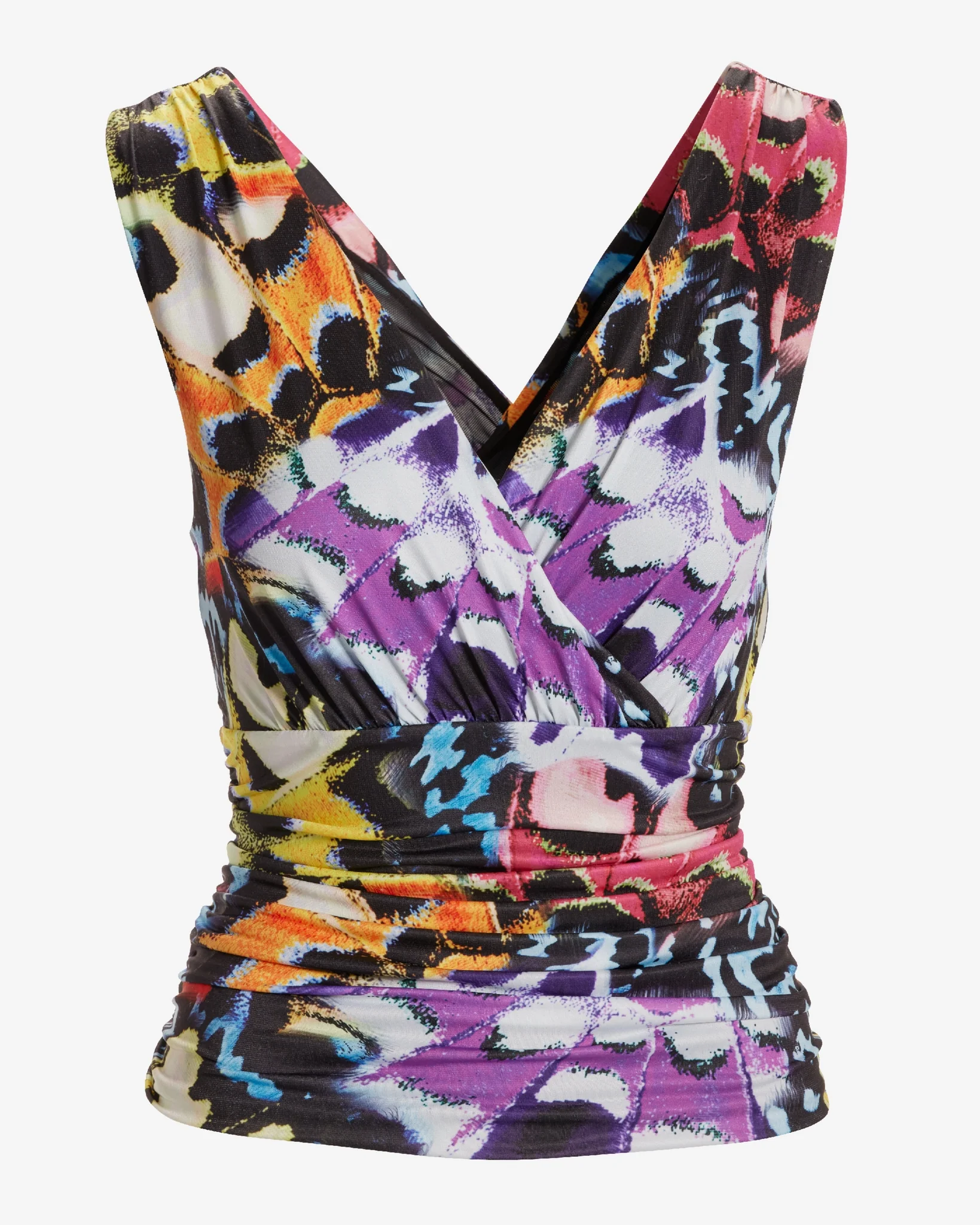 So Chic Printed Surplice Ruched Knit Top Beachside Butterfly - Mycitystee