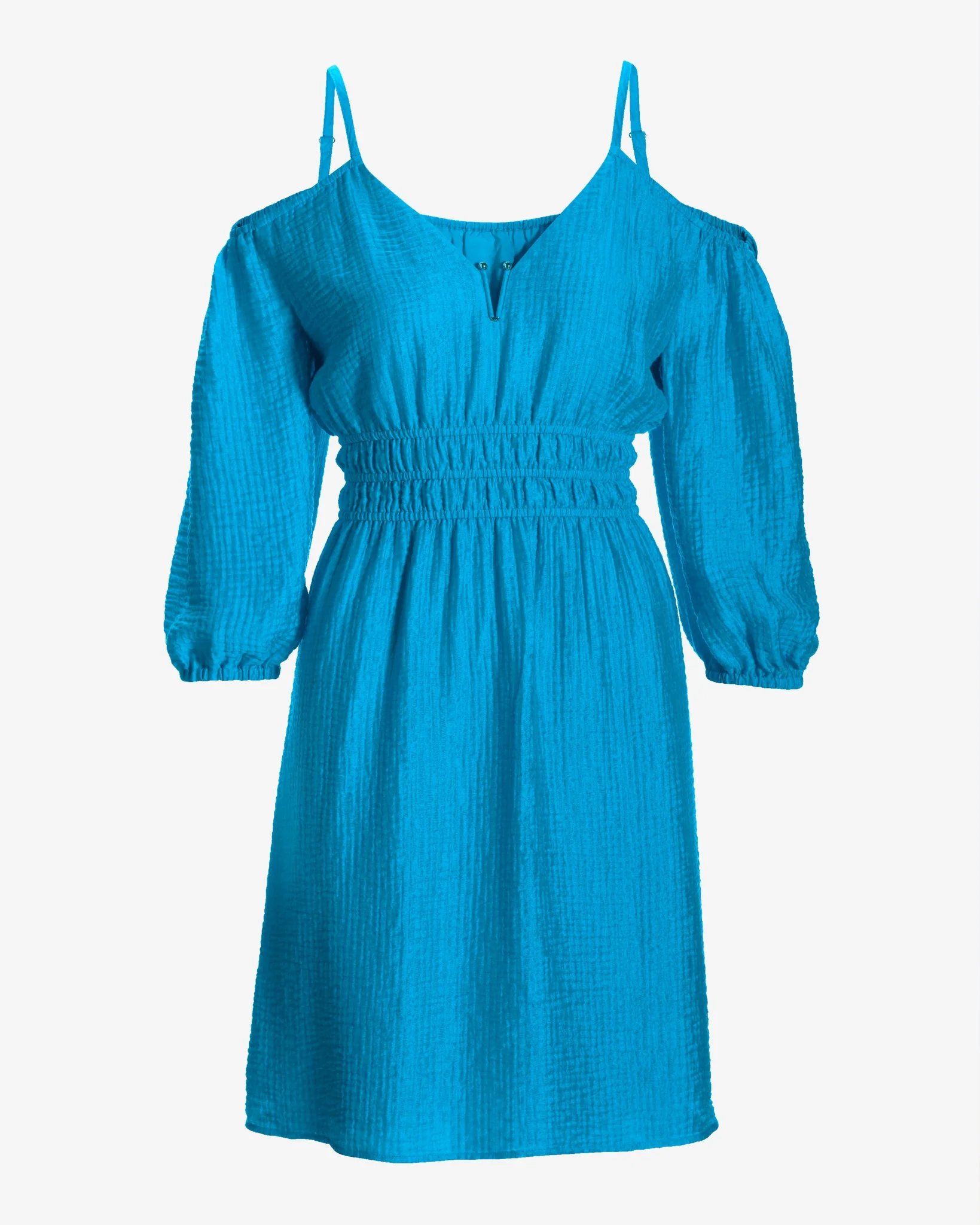 Luxe Gauze Cold Shoulder A Line Dress Splash Blue - Mycitystee