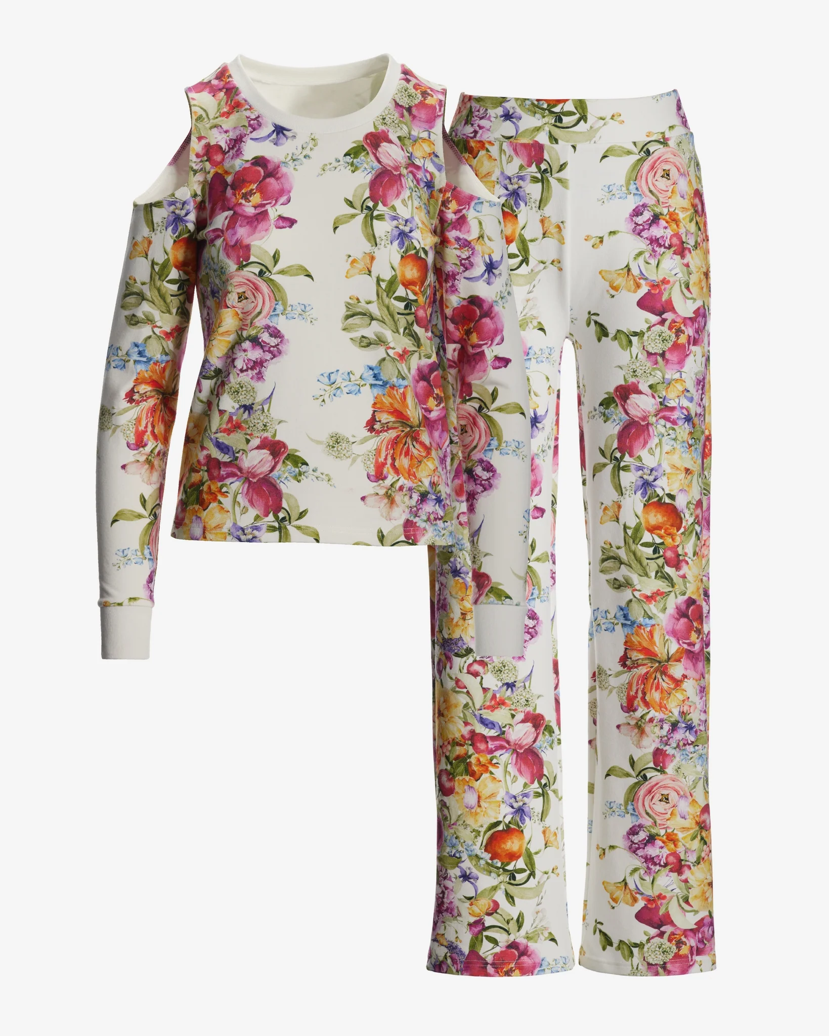 Vintage Garden Cold Shoulder Lounge Set Off white Multi - Mycitystee