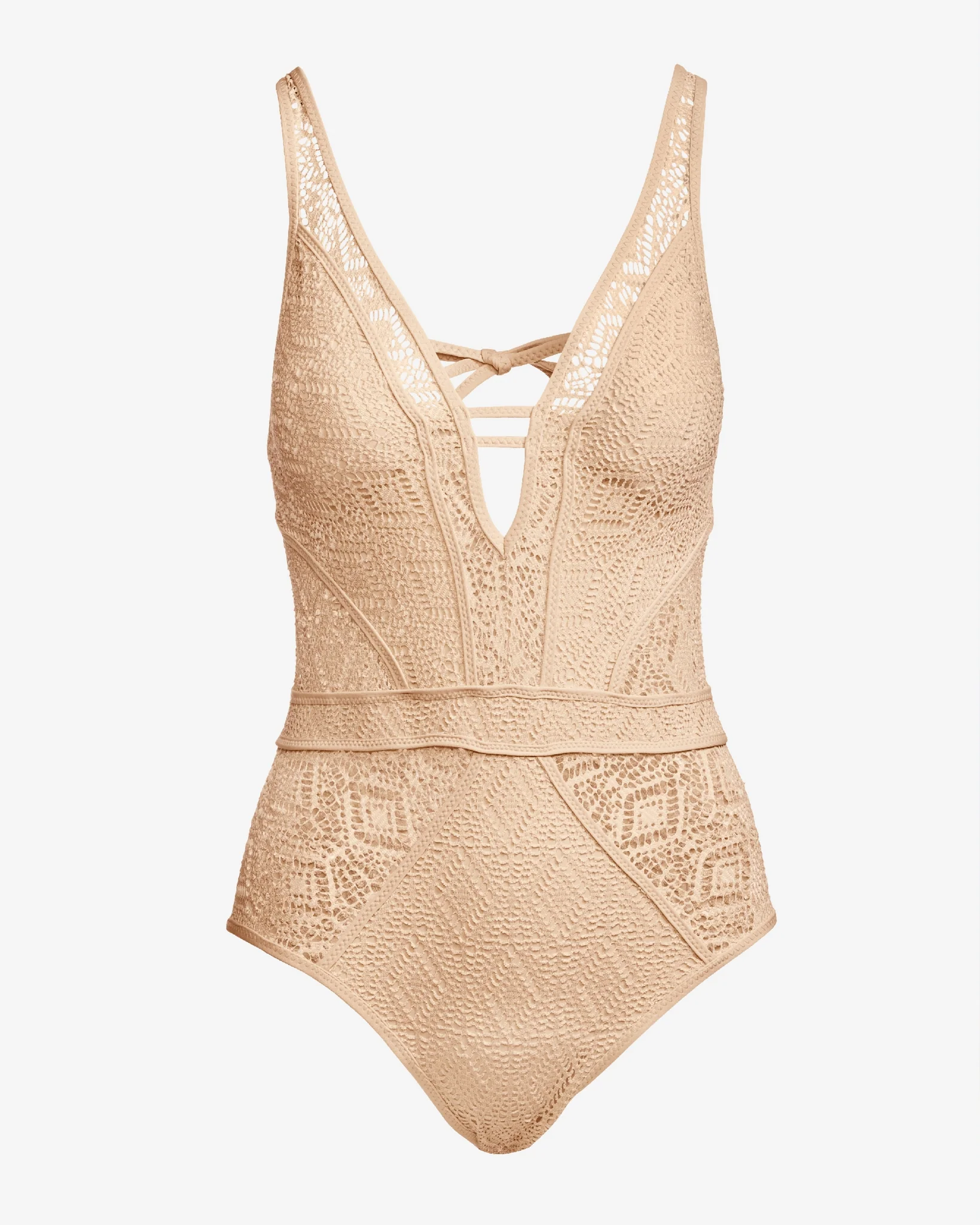 Metallic Crochet Plunge One Piece Neutral - Mycitystee