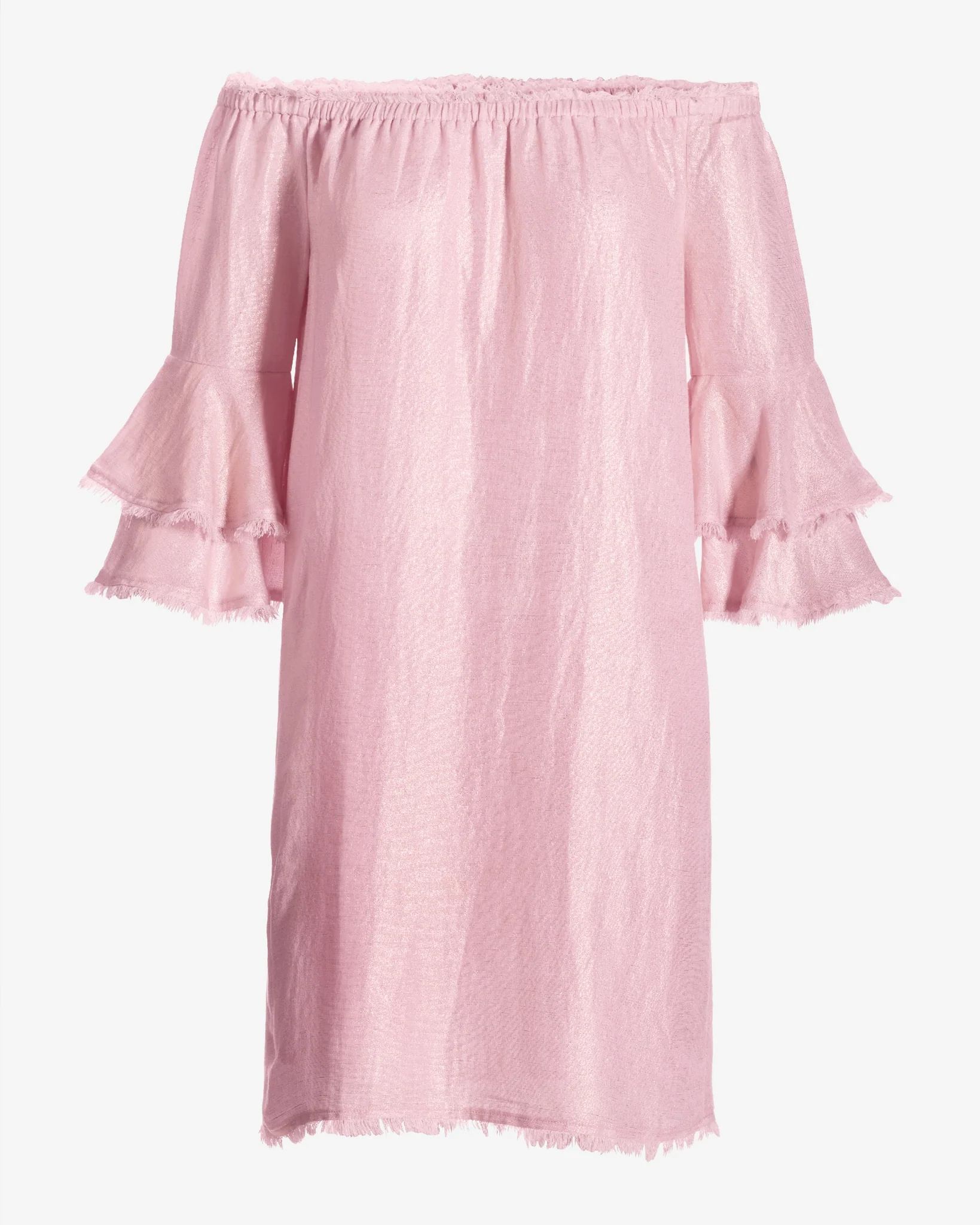 Linen Off The Shoulder Tiered Sleeve Shift Dress Roseate - Mycitystee