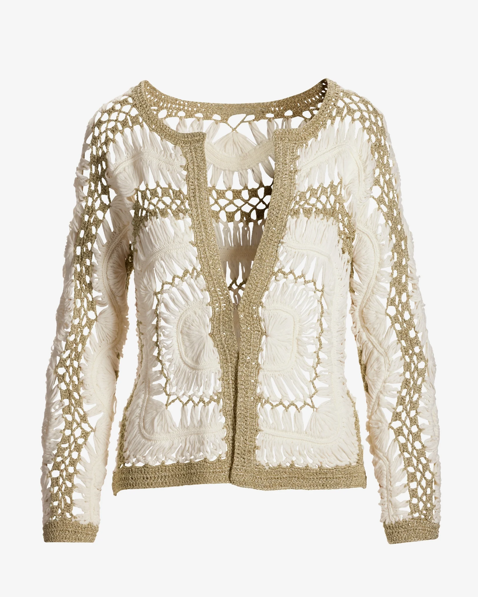 Crochet Sweater Cardigan Off White/Gold - Mycitystee
