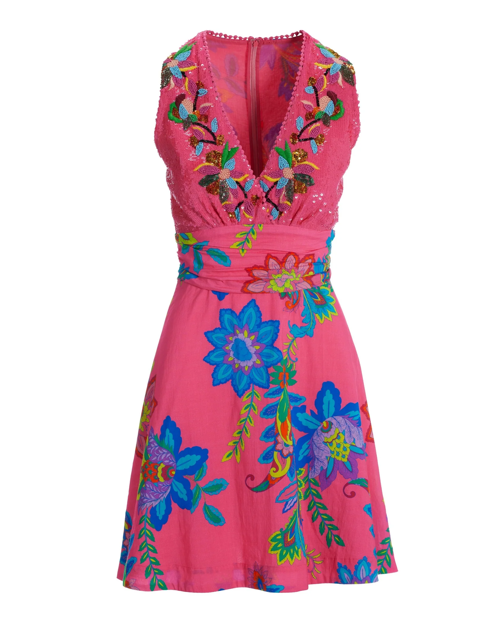 St. Tropez Tropical Print Embellished Fit-And-Flare Dress Pink Multi - Mycitystee