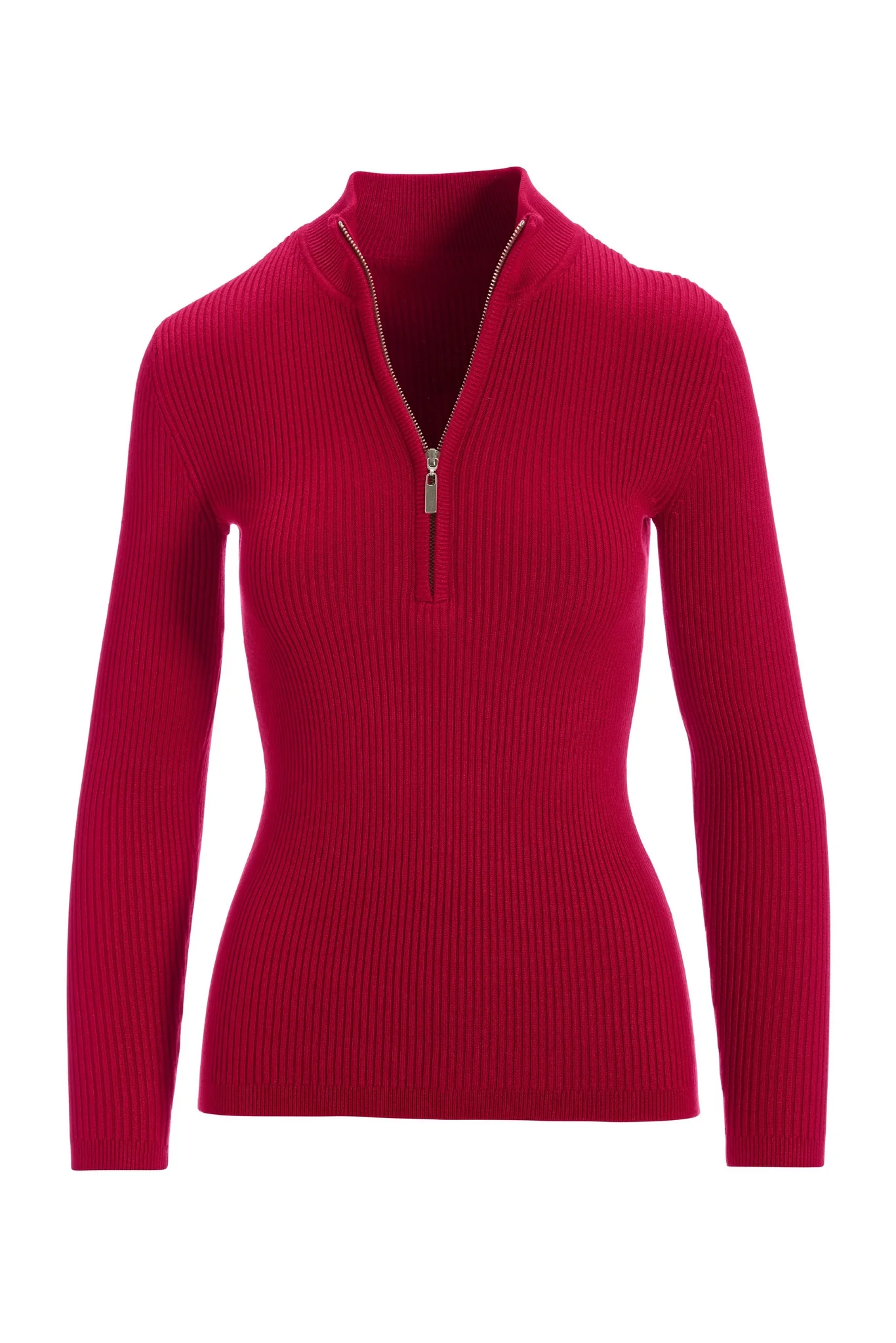 Ribbed Half Zip Up Sweater Rio Red - Mycitystee