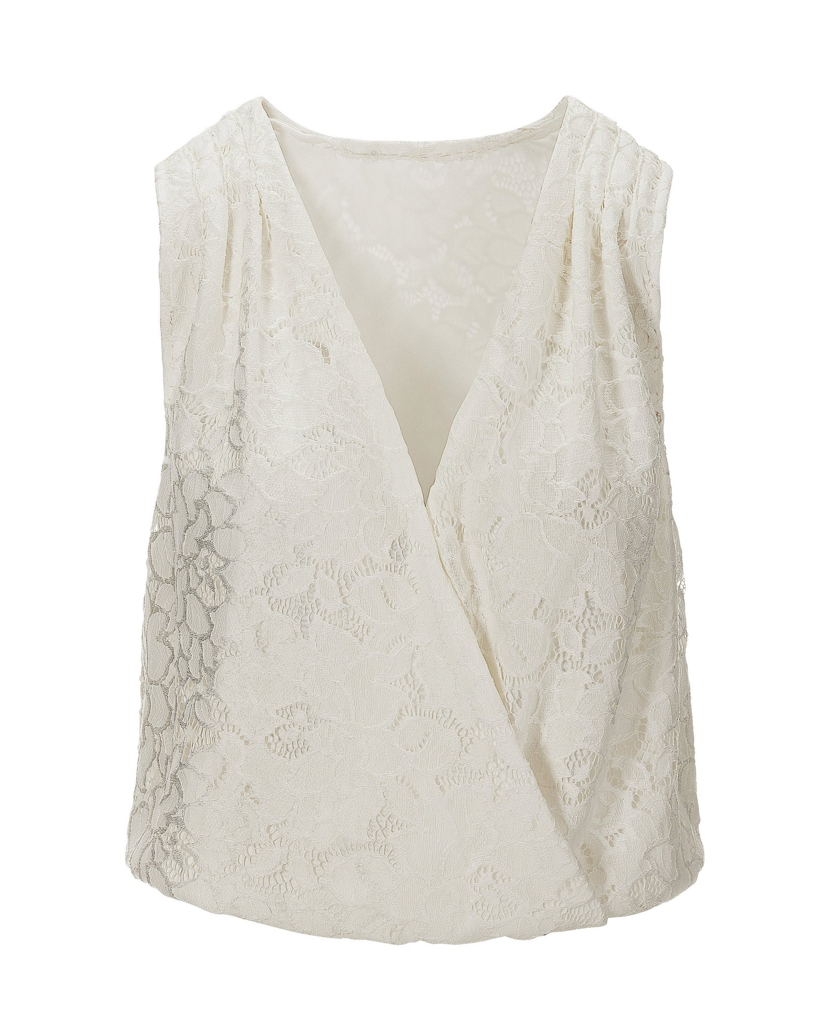 Lace Sleeveless Surplice Knit Top Off White - Mycitystee
