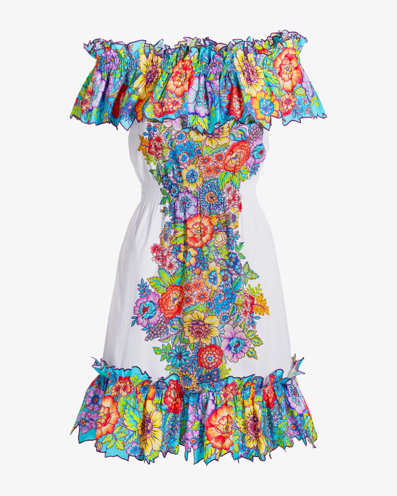 Laser Cut Floral Print Off The Shoulder A Line Dress Venice Blooms - Mycitystee