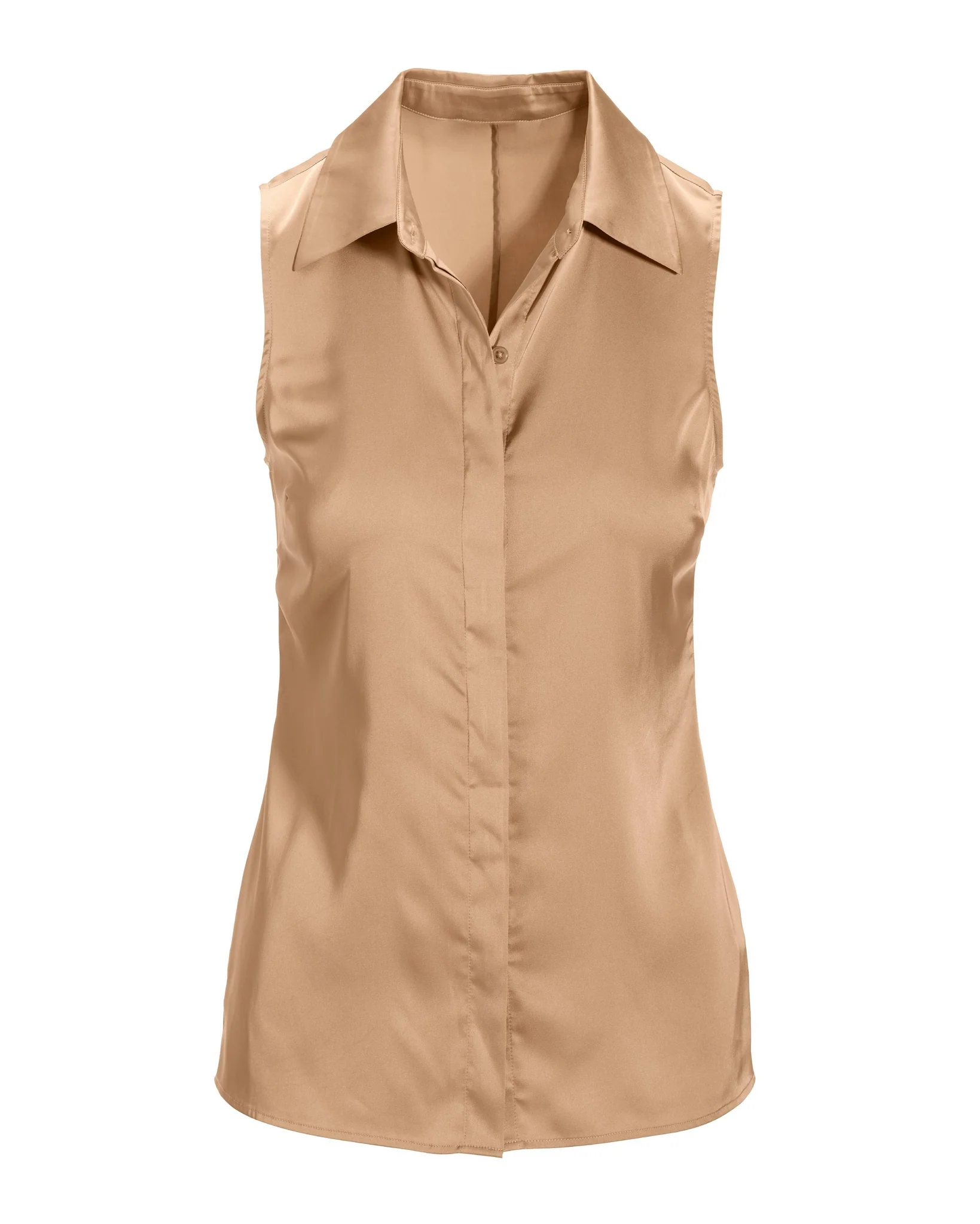 Heidi Sleeveless Button Up Charmeuse Blouse Champagne - Mycitystee