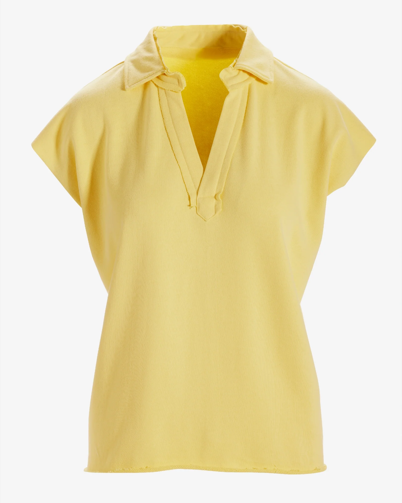 Cotton Comfort Short Sleeve Collared Lounge Top Pale Banana - Mycitystee