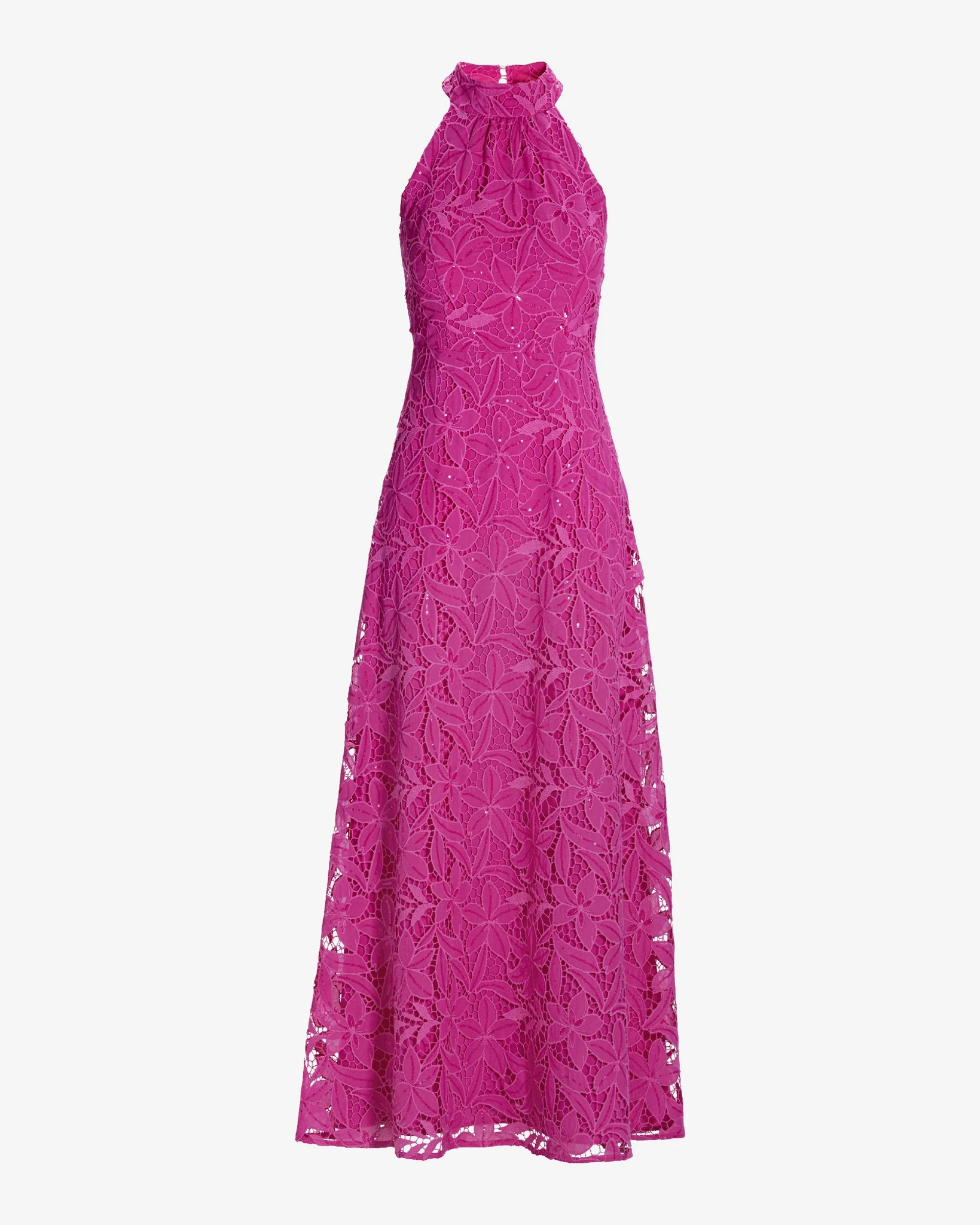 Sequin Lace Halter Neck Maxi Dress Raspberry Rose - Mycitystee