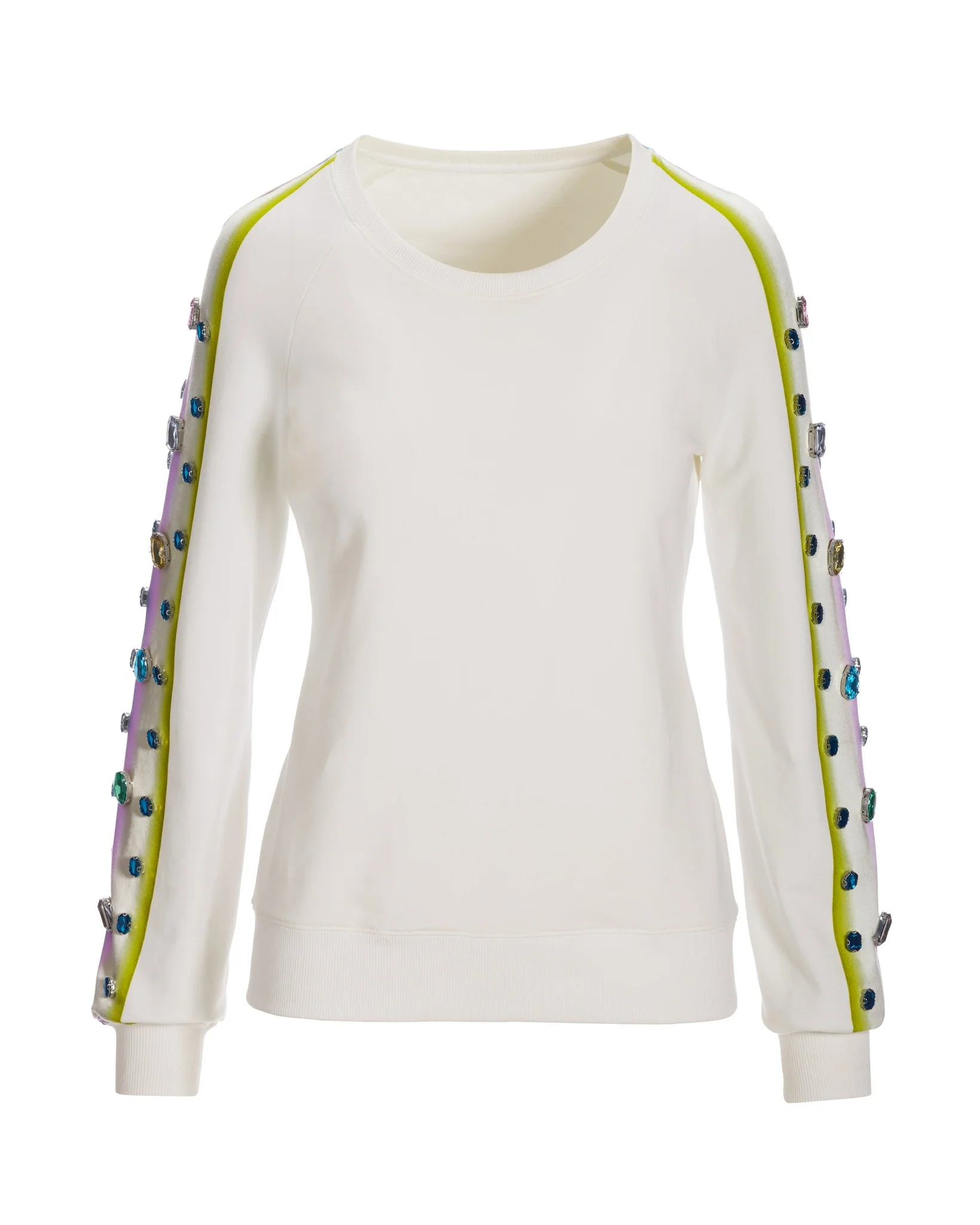 Ombre Embellished Sleeve Sweatshirt Off White Multi - Mycitystee