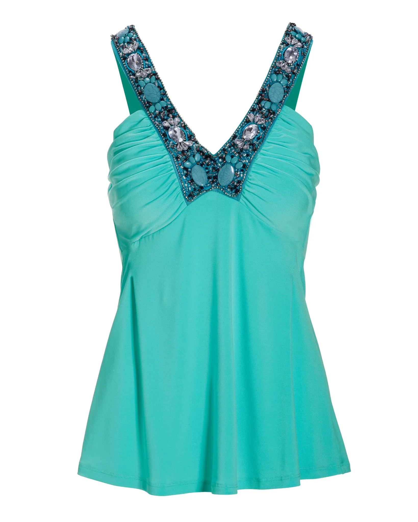 Stone Embellished Ruched Tank Top Blue Radiance - Mycitystee