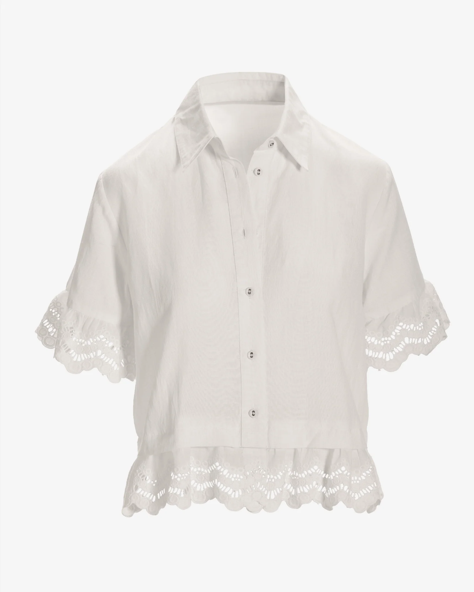Linen Eyelet Ruffle Top Off White - Mycitystee