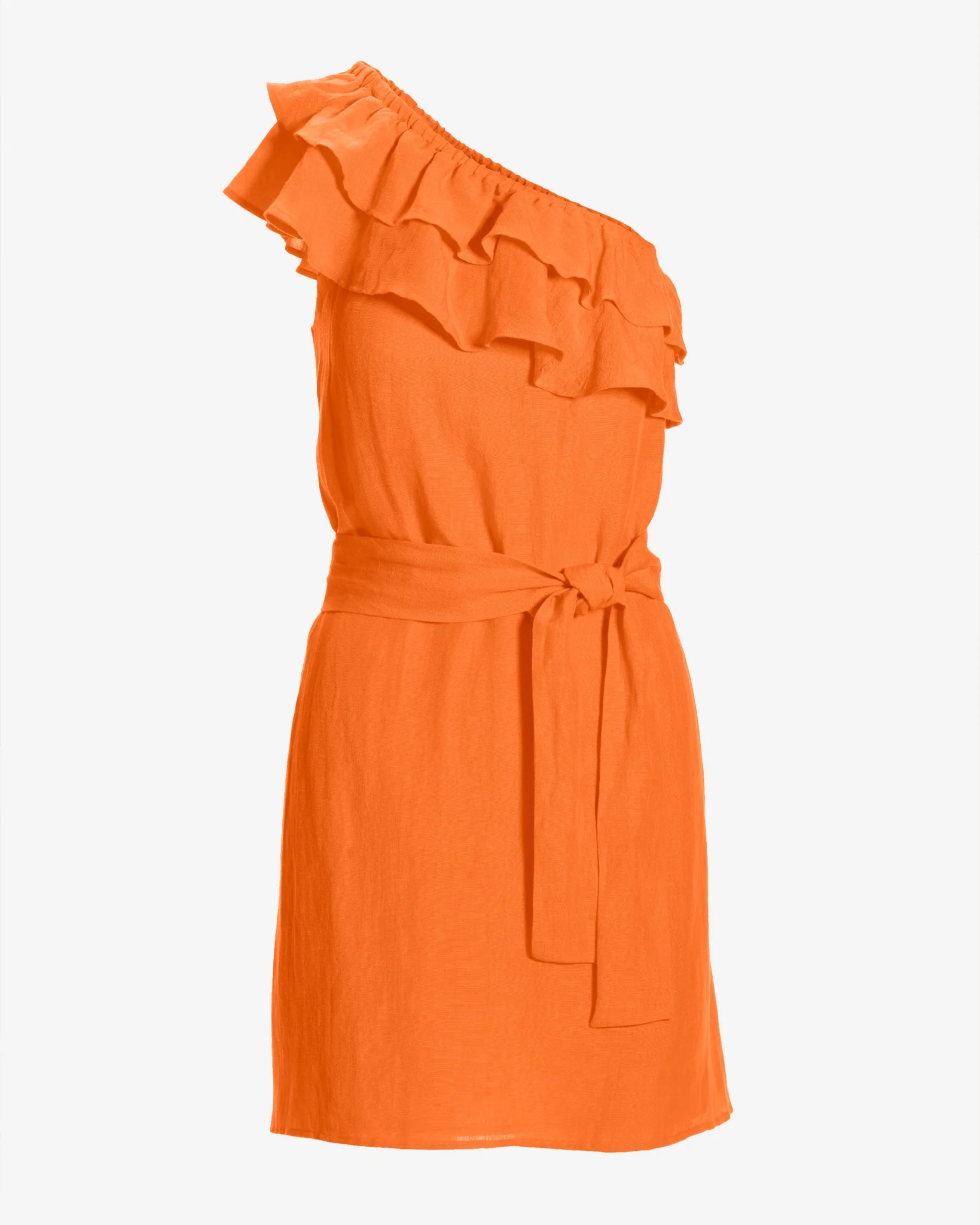 Ruffle Trim Linen Shift Dress Nectarine - Mycitystee