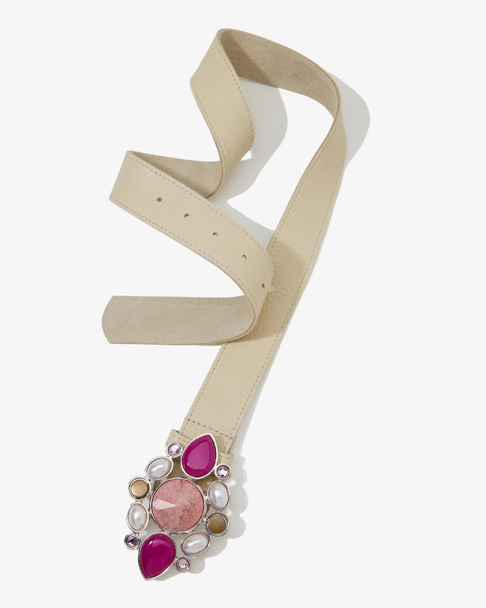 Color Pop Stone and Pearl Buckle Belt Pink Multi - Mycitystee