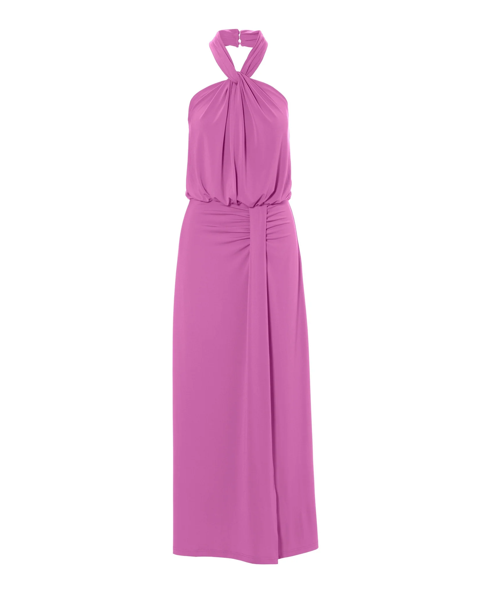 Halter Blouson Knit Ankle Length Dress Rosebud - Mycitystee