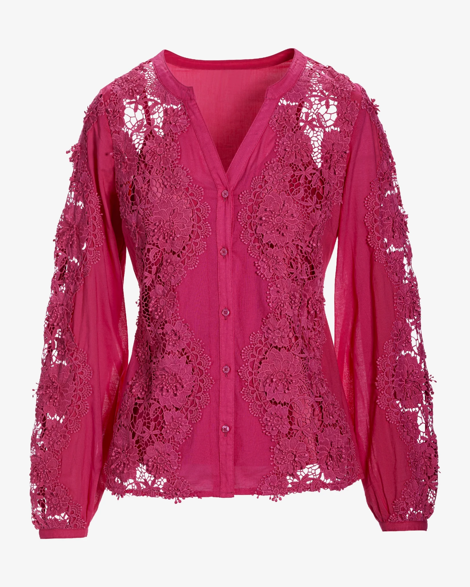 Lace Inset Button Up Blouse Blossom - Mycitystee