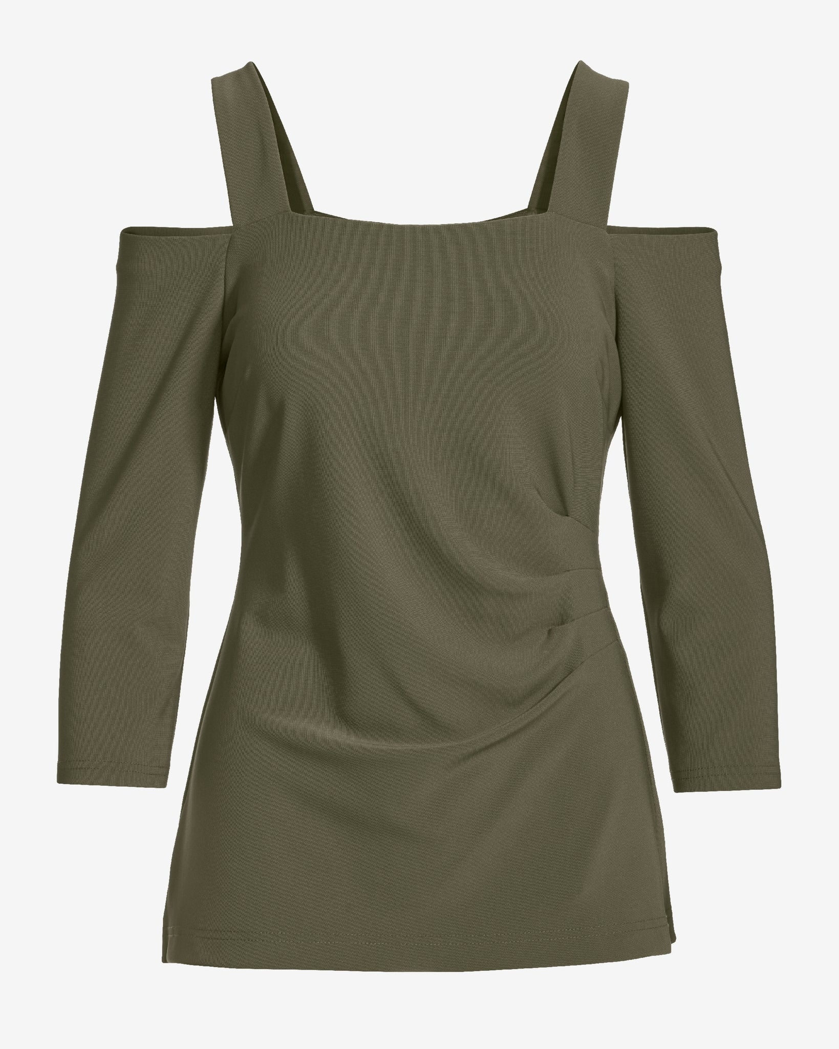 Beyond Travel Cold Shoulder Three Quarter Sleeve Top Olive Night - Mycitystee